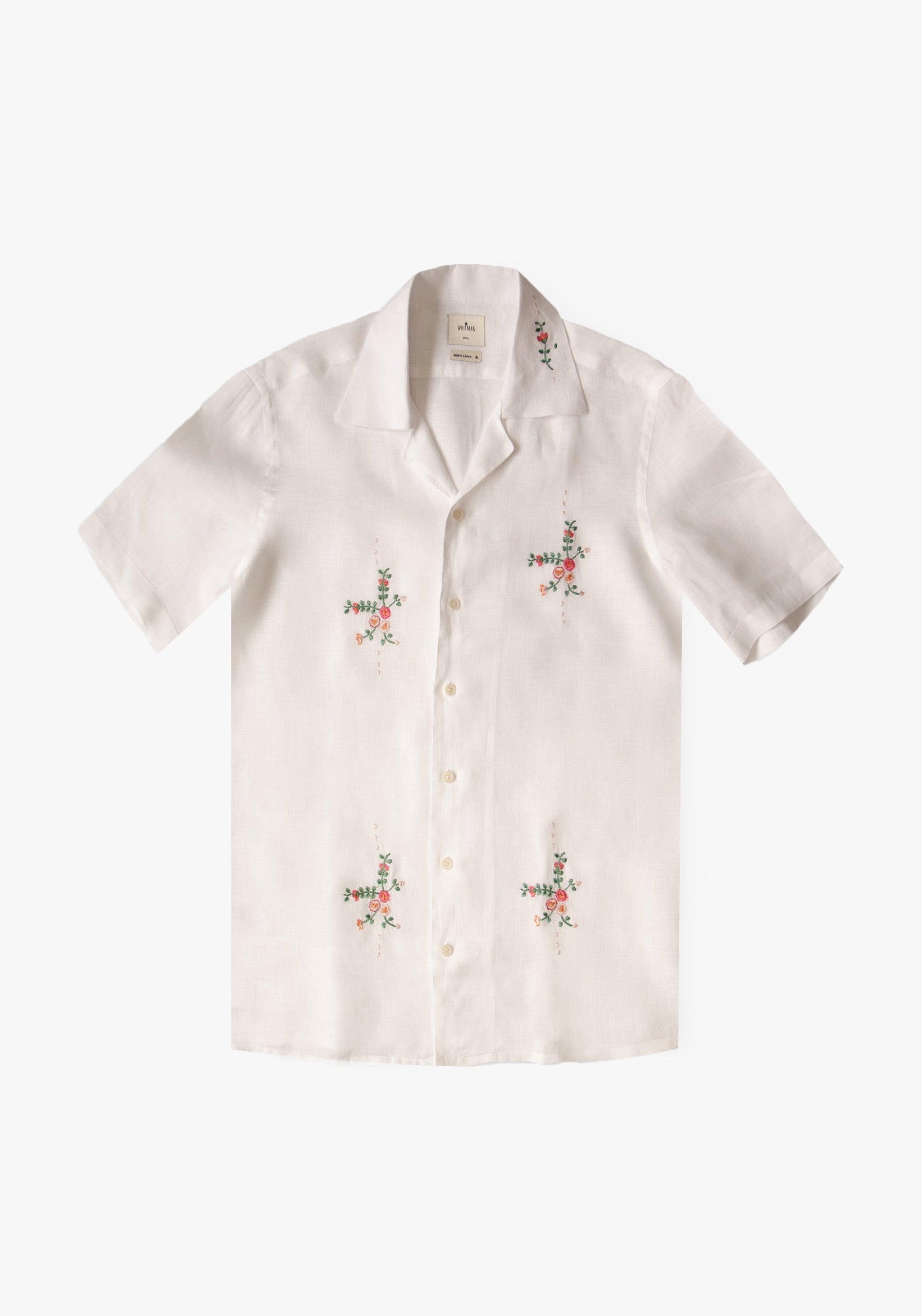 Camisa Cubana Bordada Lino Blanca