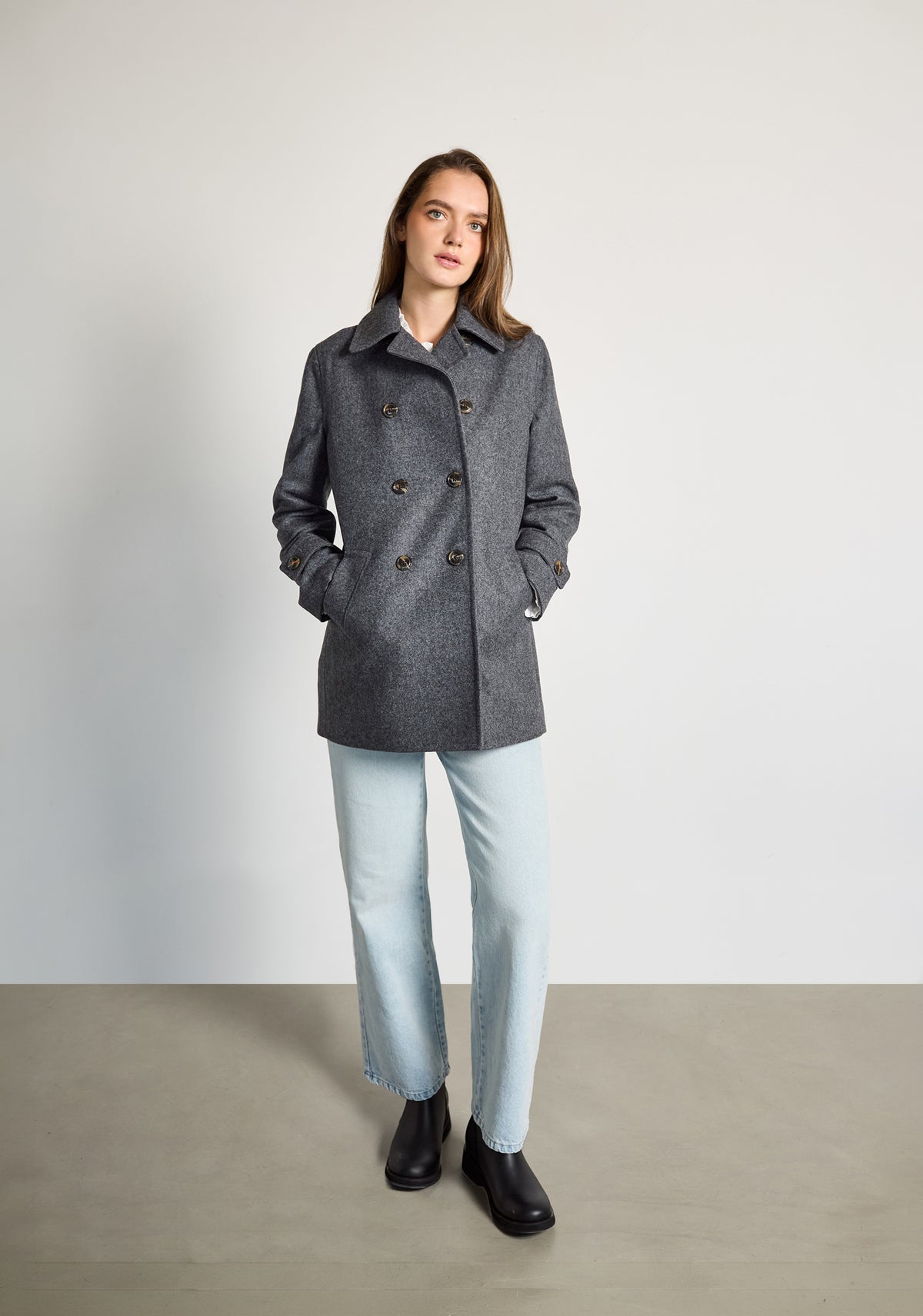 Abrigo M Madeleine Lana Gris Med