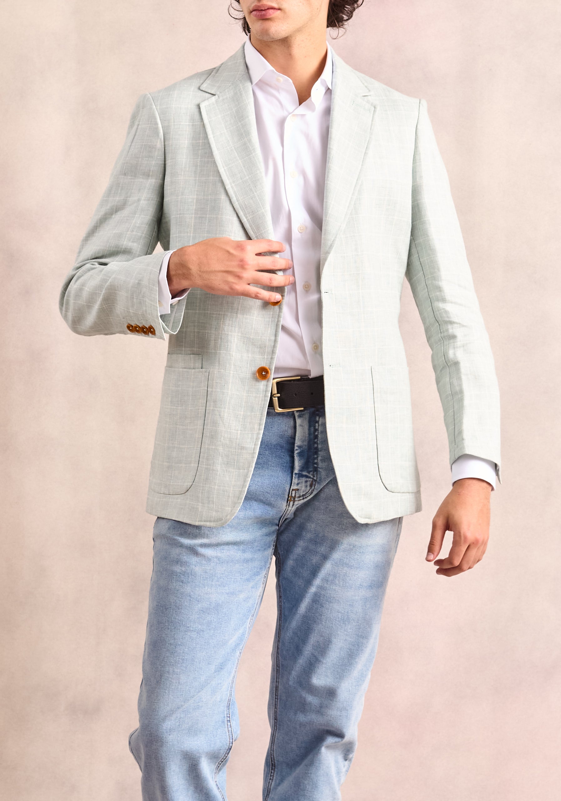 Blazer Lino Jaipur Cuadros Verde Menta