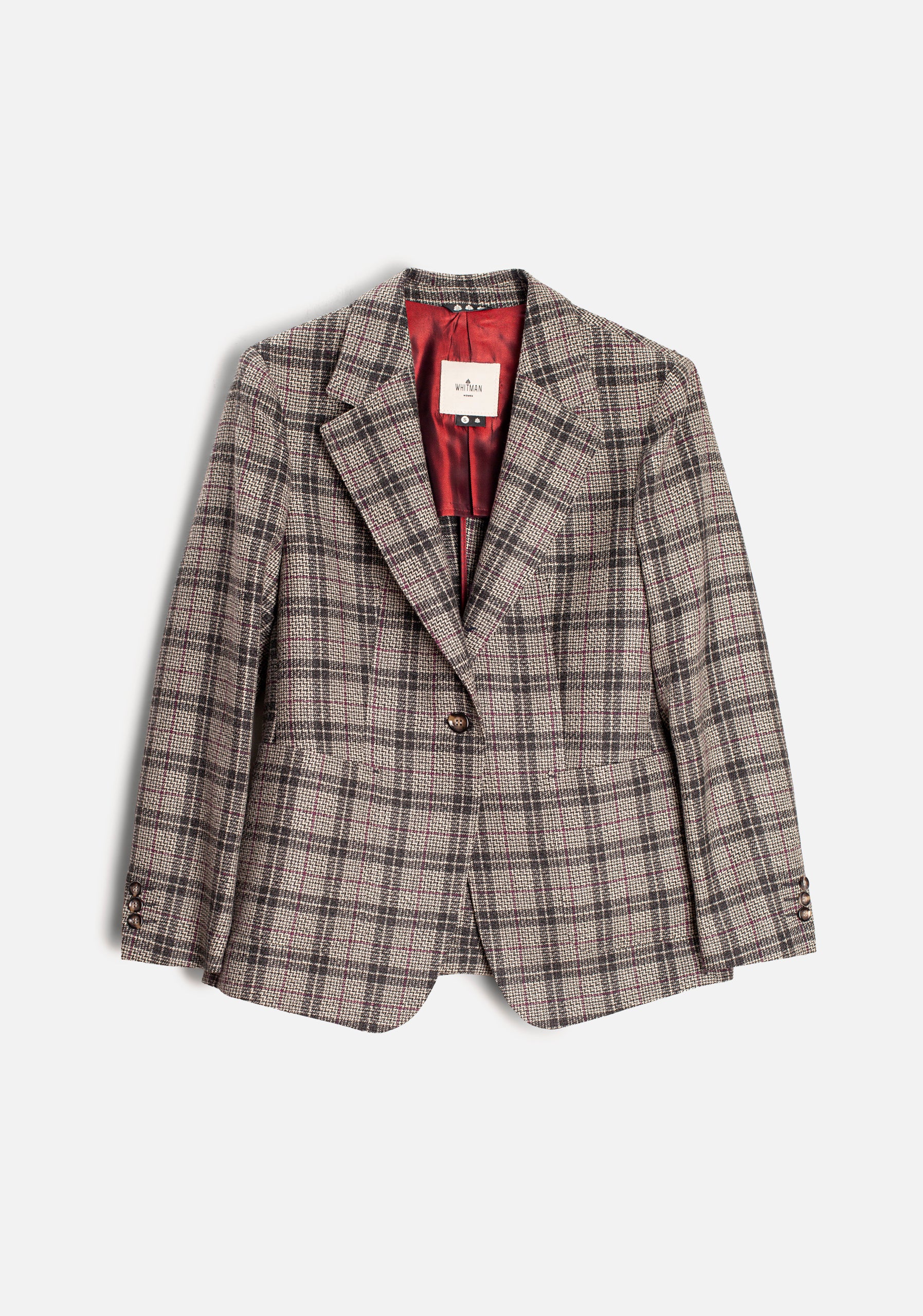 Blazer M Agatha Lana Cuadros Gris - Vino