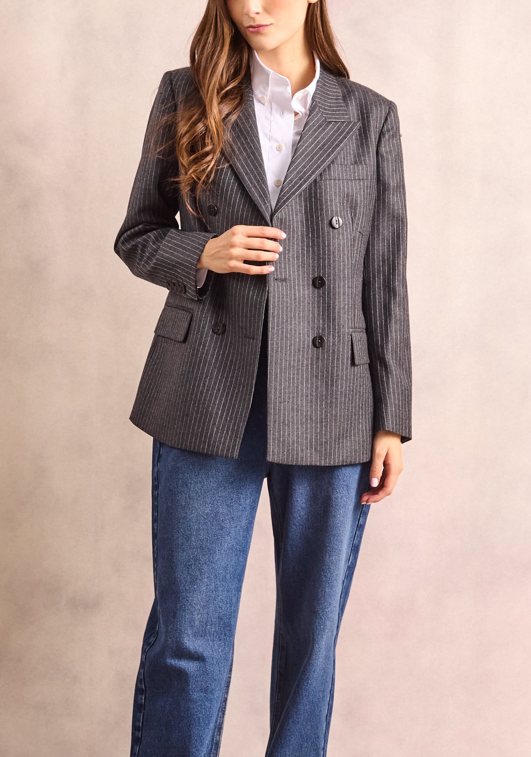 Blazer Cruzado Mujer Gris Osc. Líneas