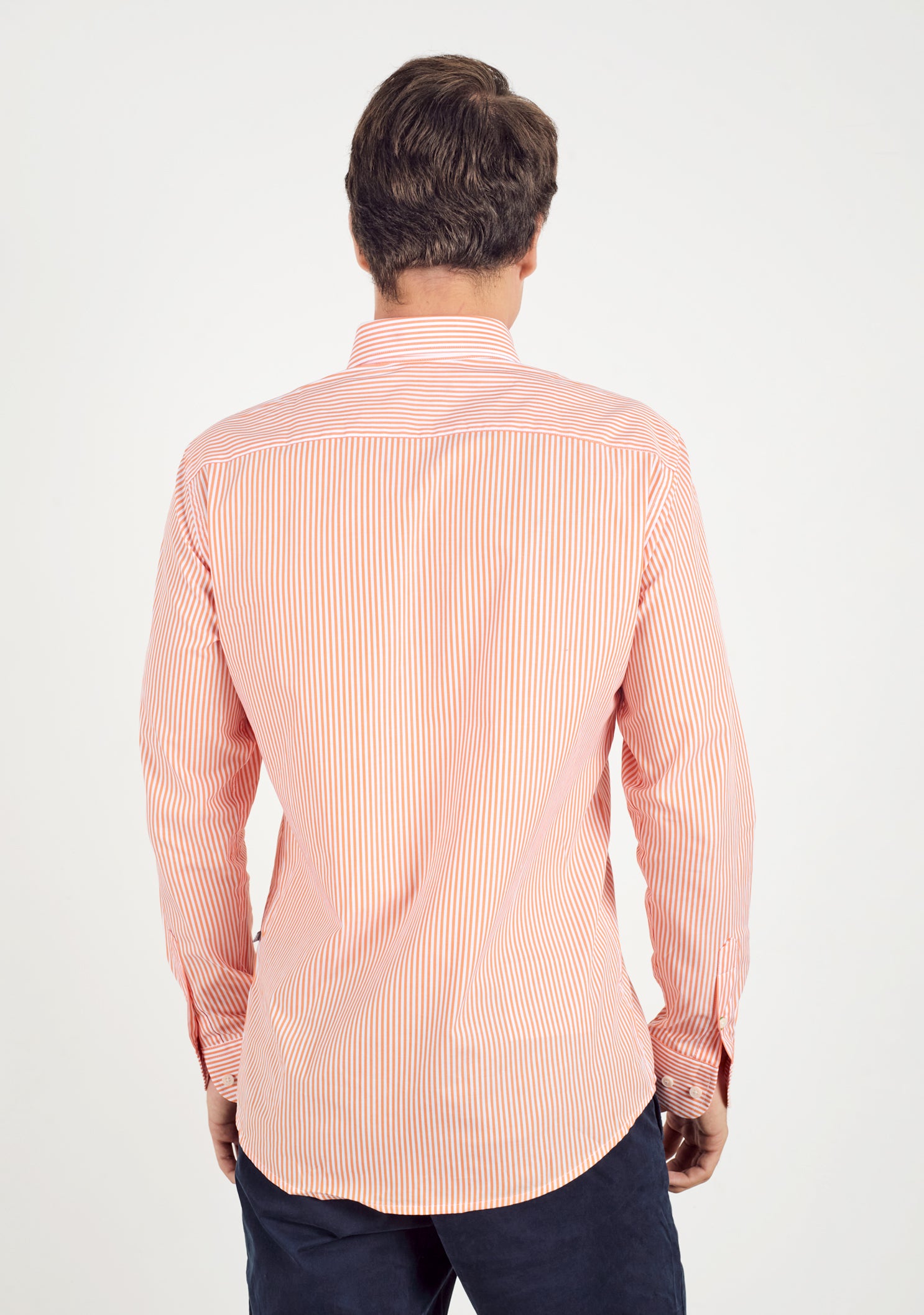 Camisa Rayas Medias Naranja - Blanco Cuello Button Down L-Ver