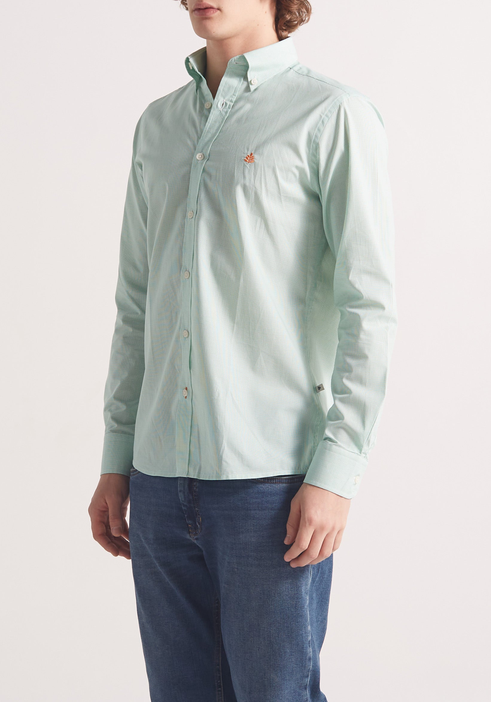 Camisa Whitman Cuadros Pequeños Verde - Blanco Cuello Button Down