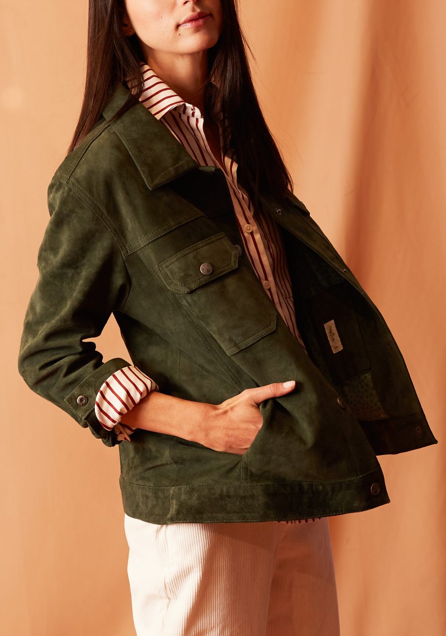 Chaqueta Western Gamuza Verde Oscuro