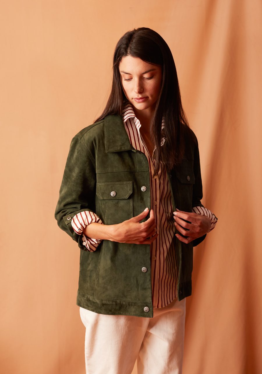 Chaqueta Western Gamuza Verde Oscuro