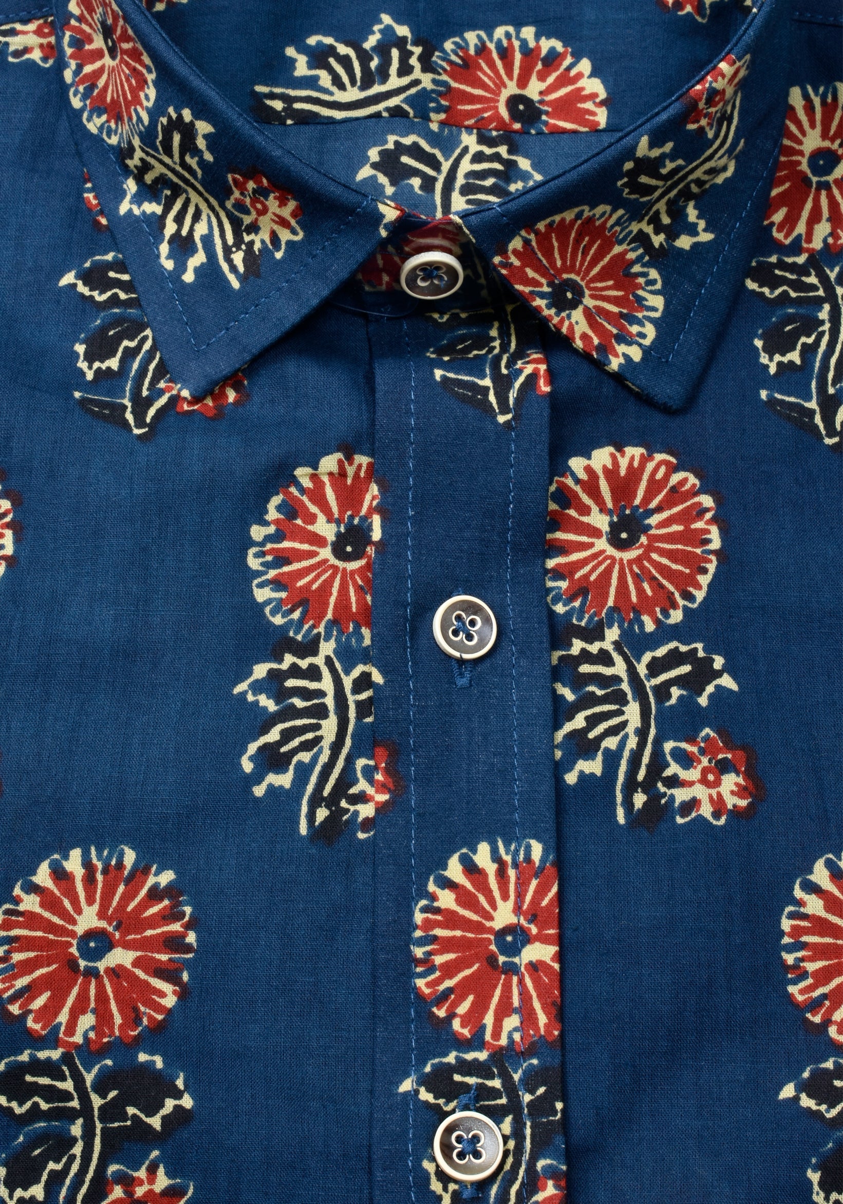 Camisa Bangalore Flores Azul/Rojo