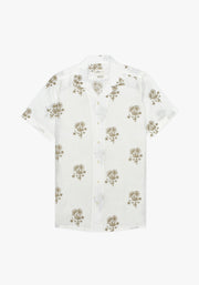 Camisa Cubana Lino Bordado Flores Marfil - Habano