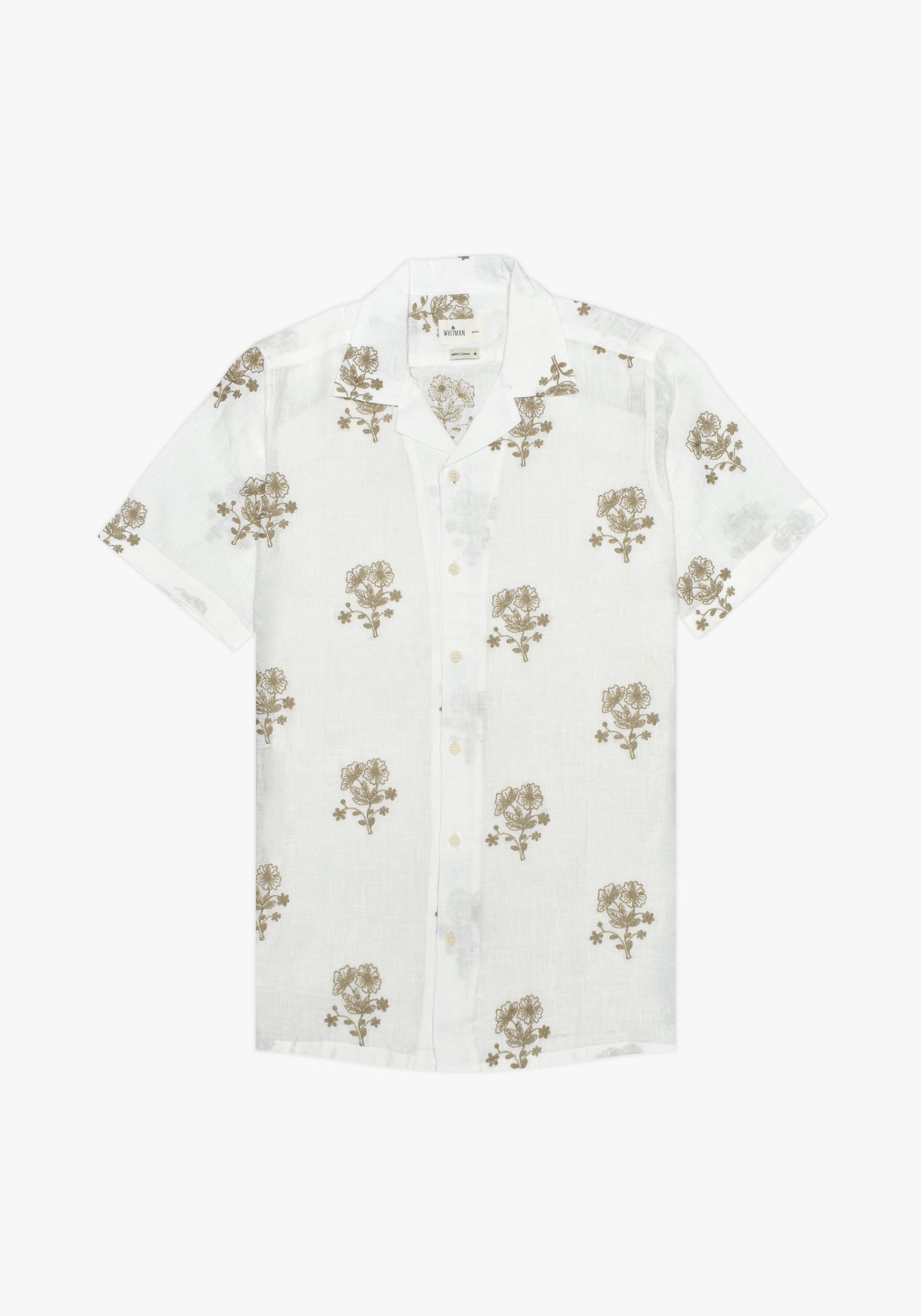 Camisa Cubana Lino Bordado Flores Marfil - Habano