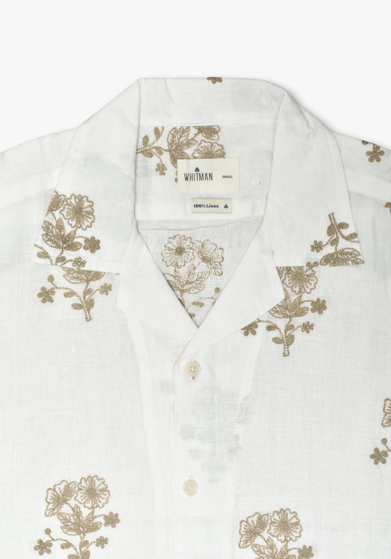 Camisa Cubana Lino Bordado Flores Marfil - Habano