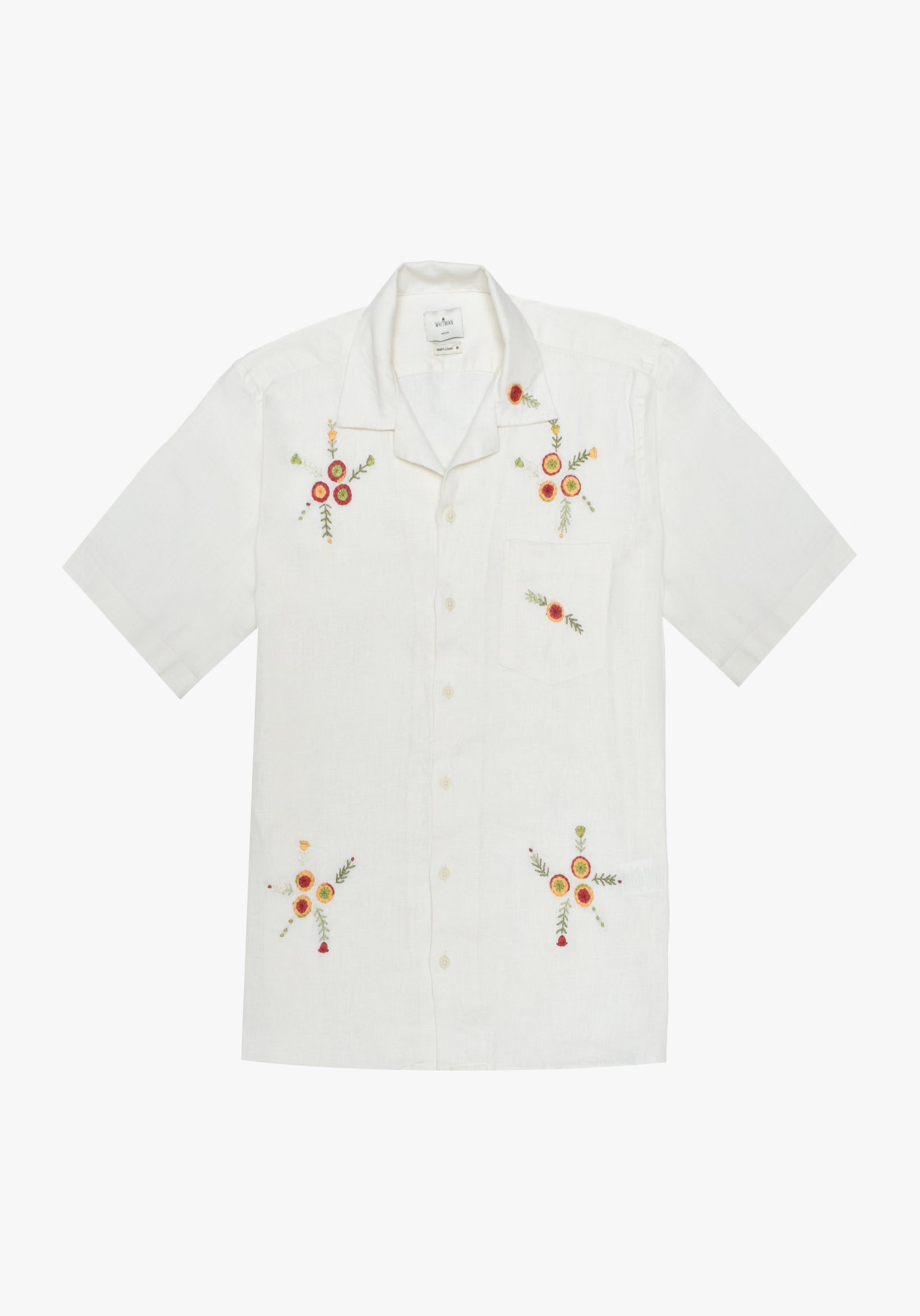 Camisa Cubana Lino Bordado Artesanal Marfil