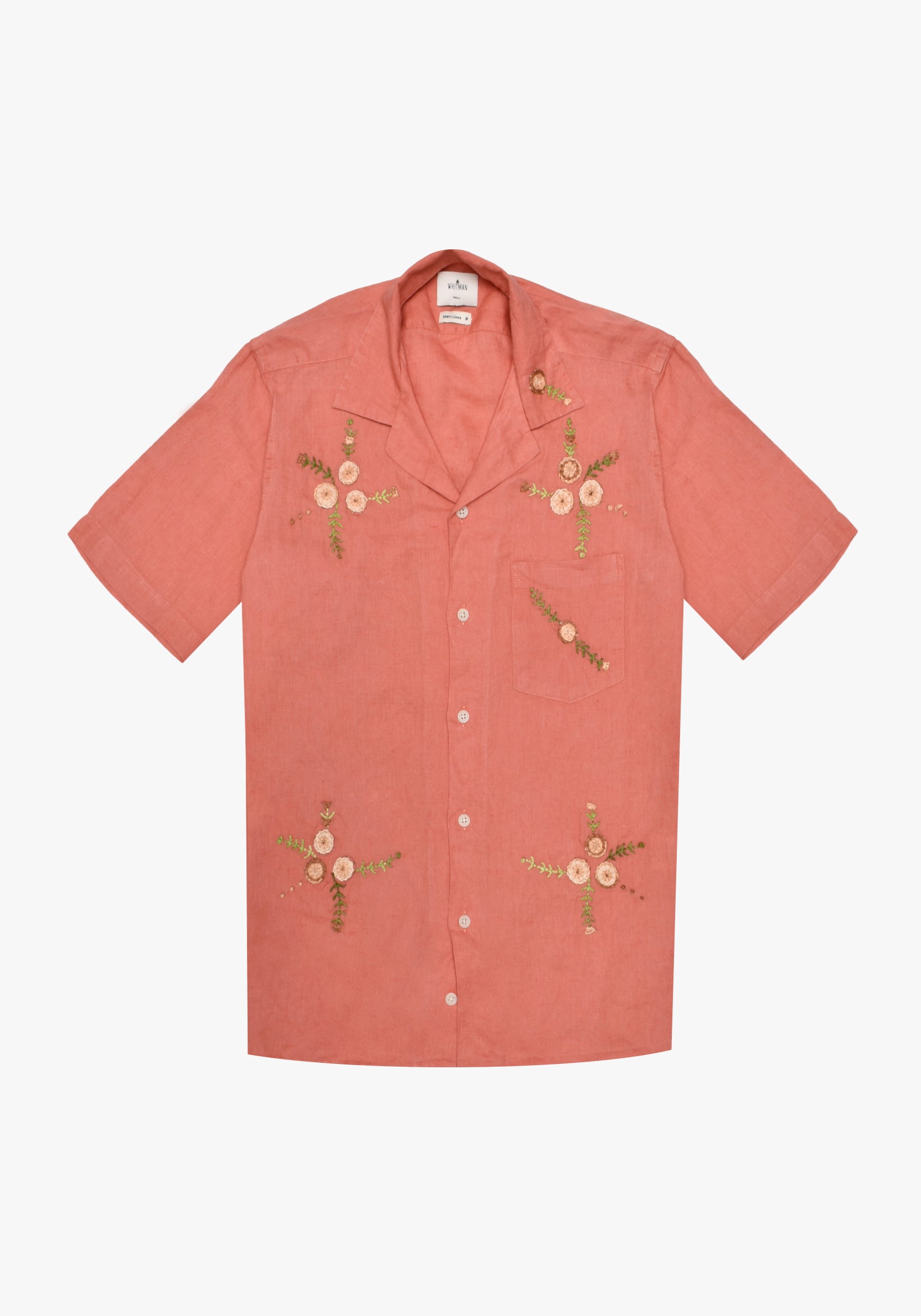 Camisa Cubana Lino Bordado Artesanal Salmon