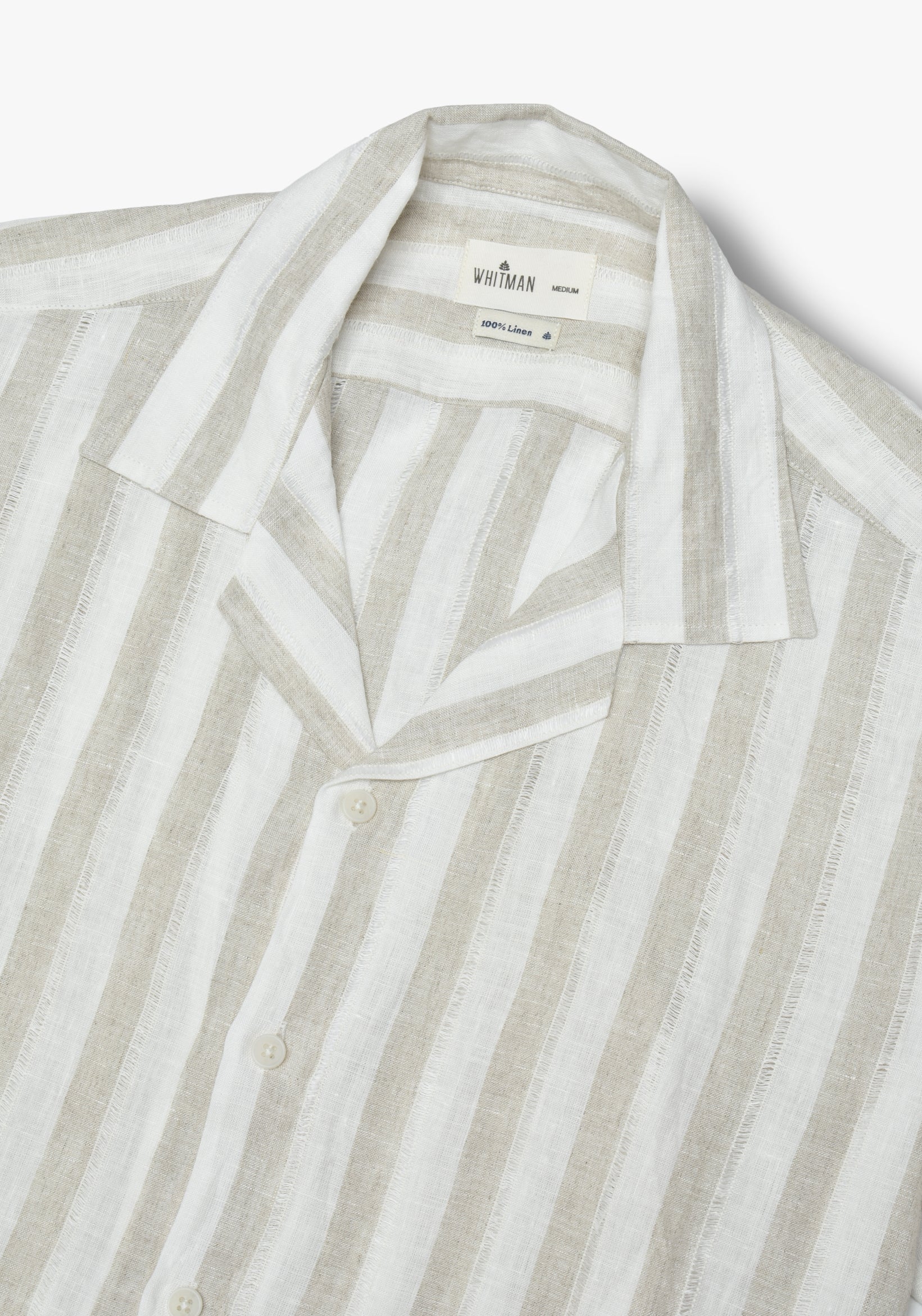 Camisa Cubana Lino Bordado Rayas Habano - Beige