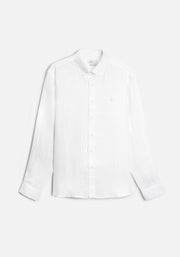 Camisa para hombre 100% lino hipoalergénico color blanco vista frontal