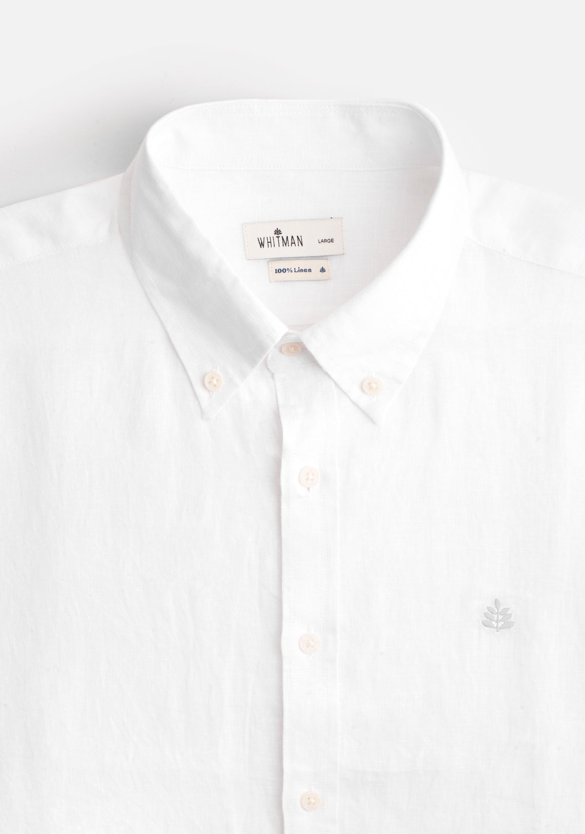 Camisa para hombre 100% lino hipoalergénico color blanco detalle cuello