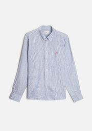 Camisa H CBD Lino Rayas Delg Azul Osc-Blanco L-Fuc