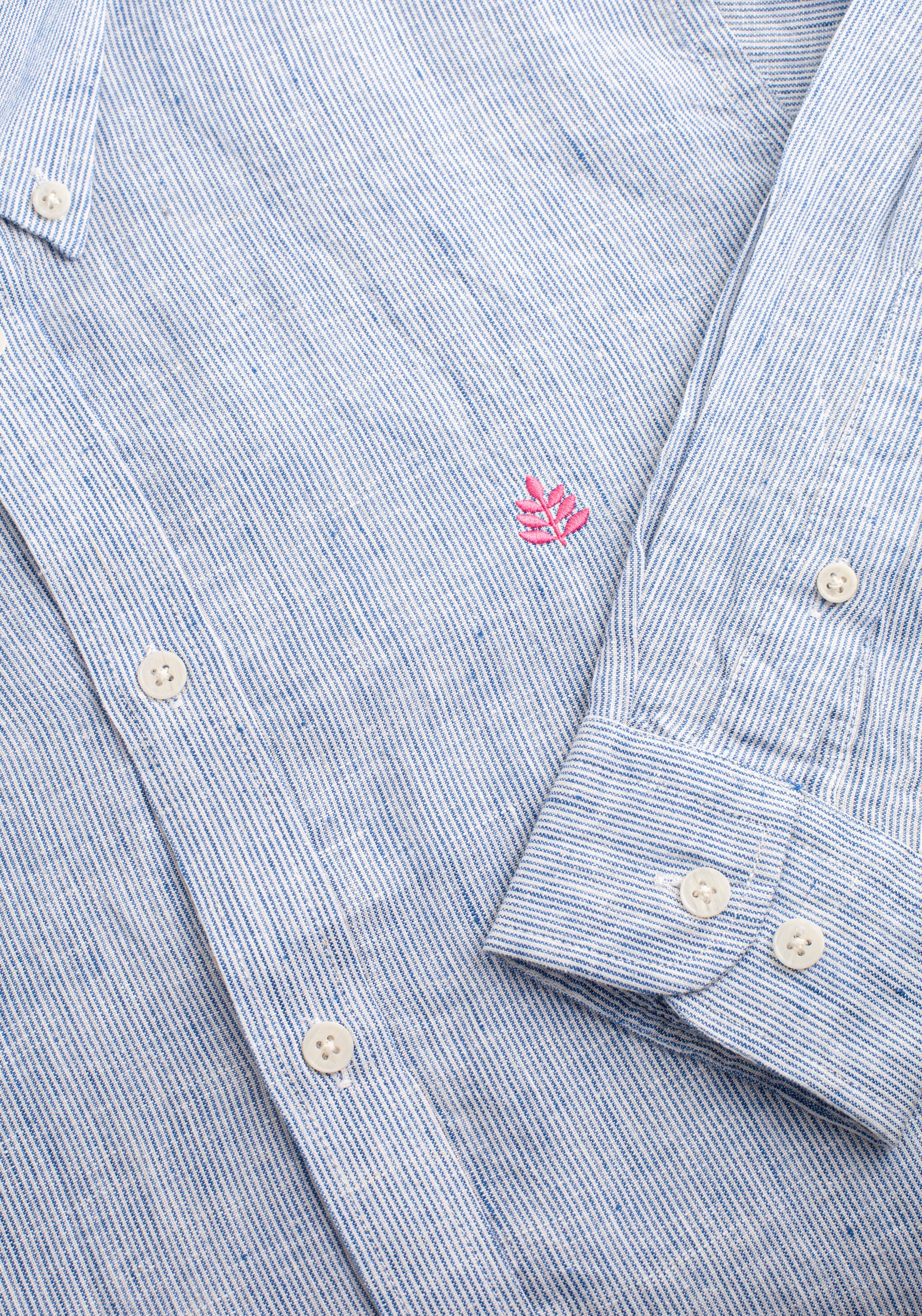 Camisa H CBD Lino Rayas Delg Azul Osc-Blanco L-Fuc