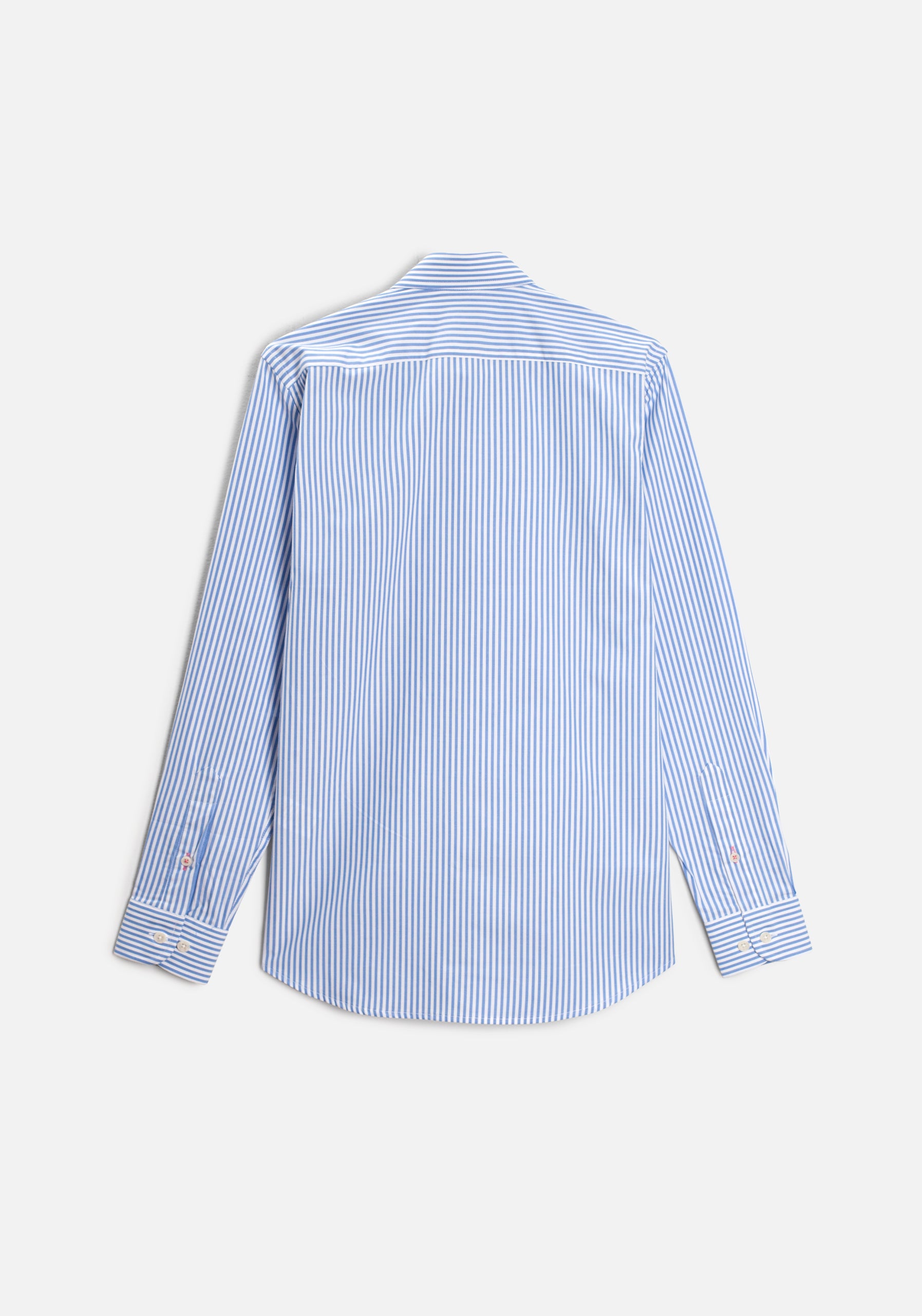 Camisa para hombre a rayas color azul de 100% algodón vista posterior