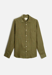 Camisa H CI Lino Unicolor Bols. Verde Olive