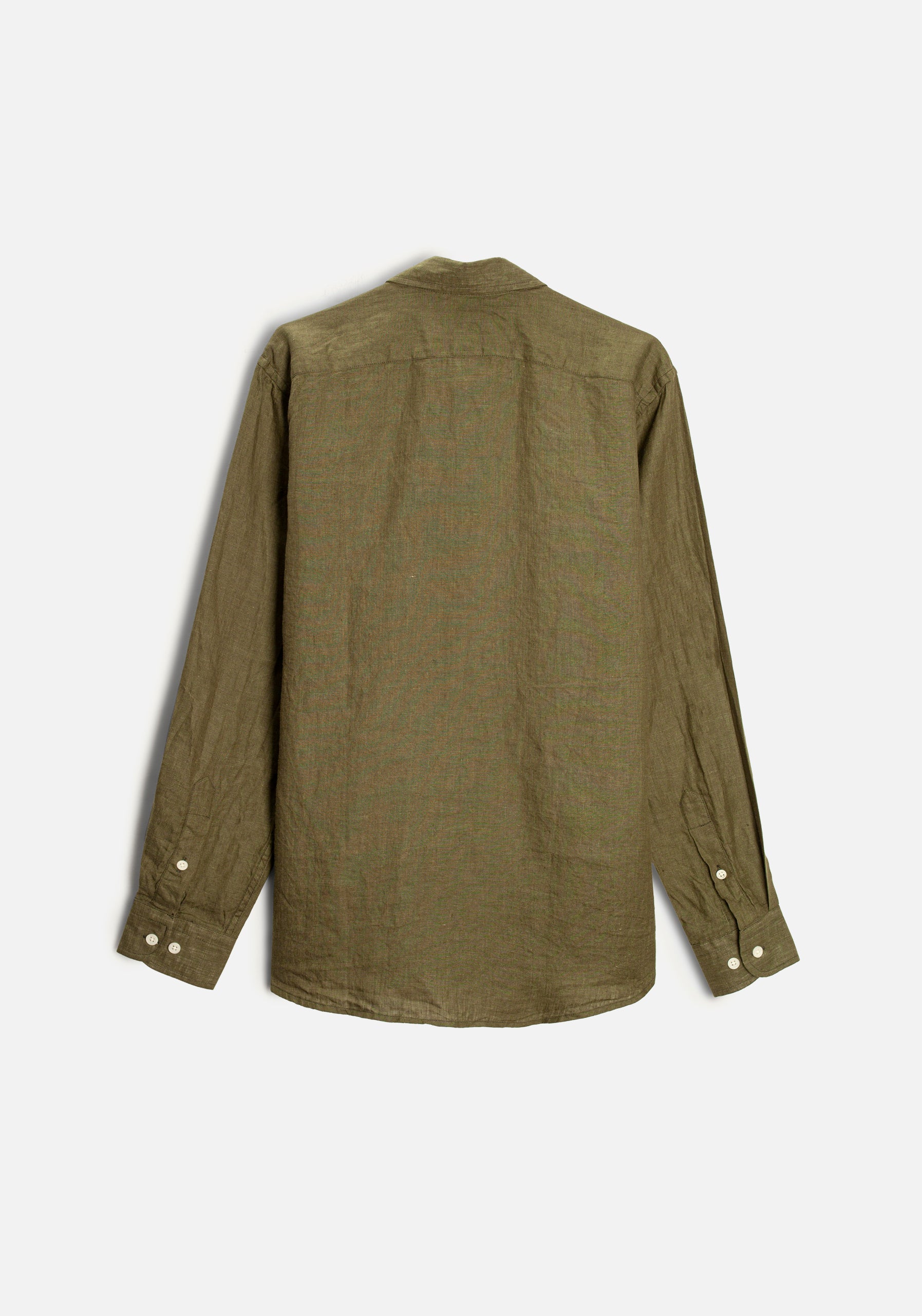 Camisa H CI Lino Unicolor Bols. Verde Olive
