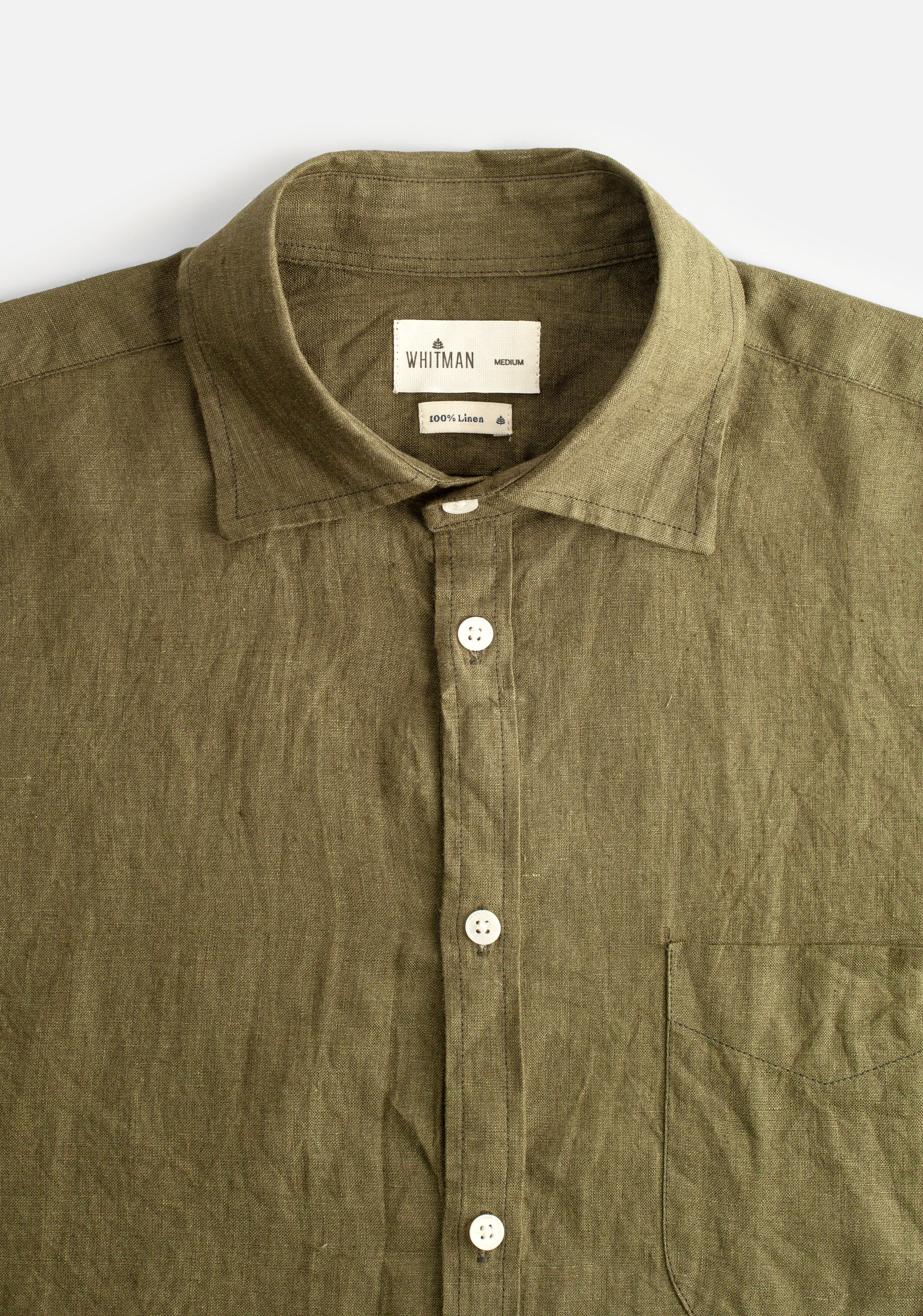 Camisa H CI Lino Unicolor Bols. Verde Olive