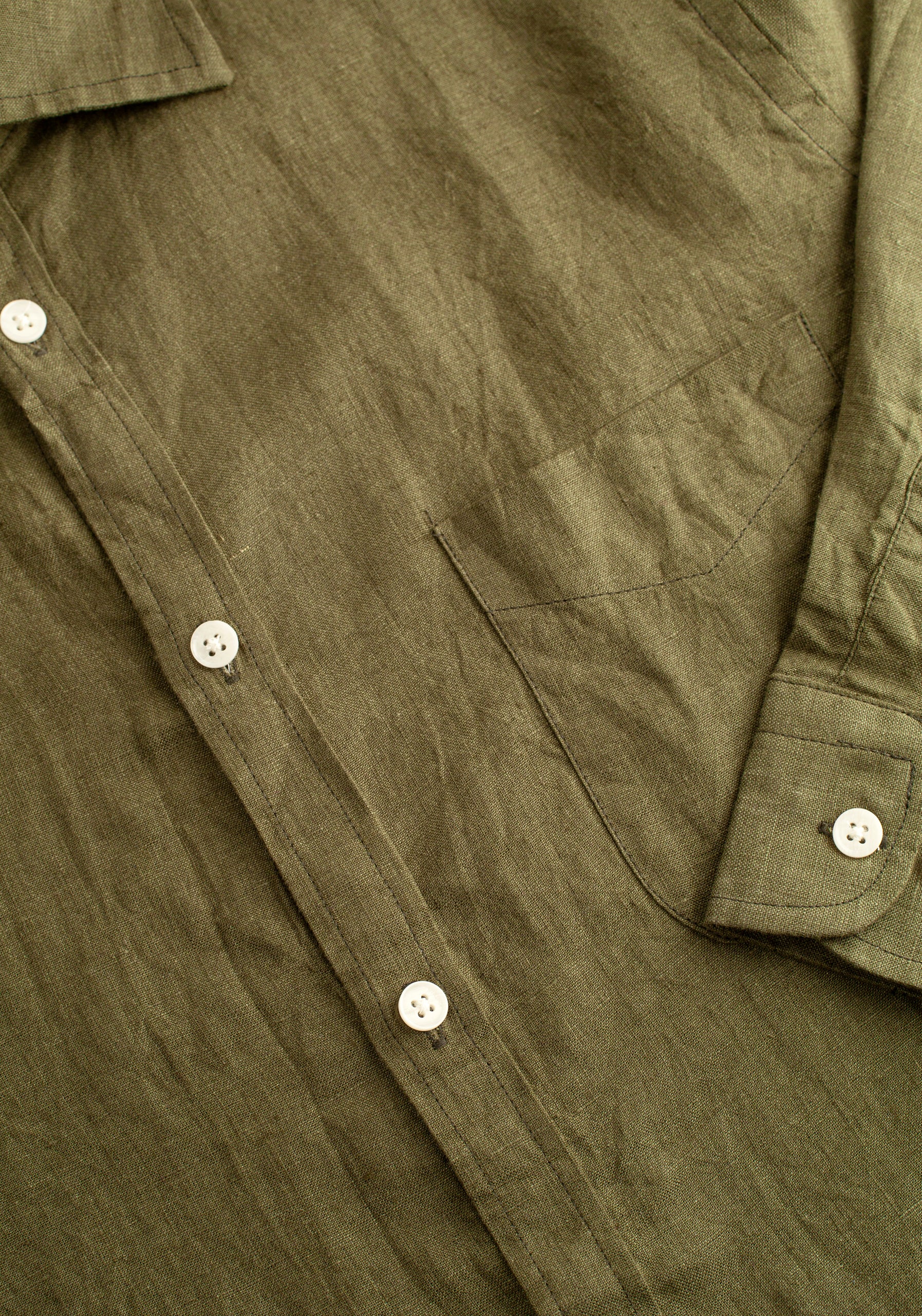 Camisa H CI Lino Unicolor Bols. Verde Olive