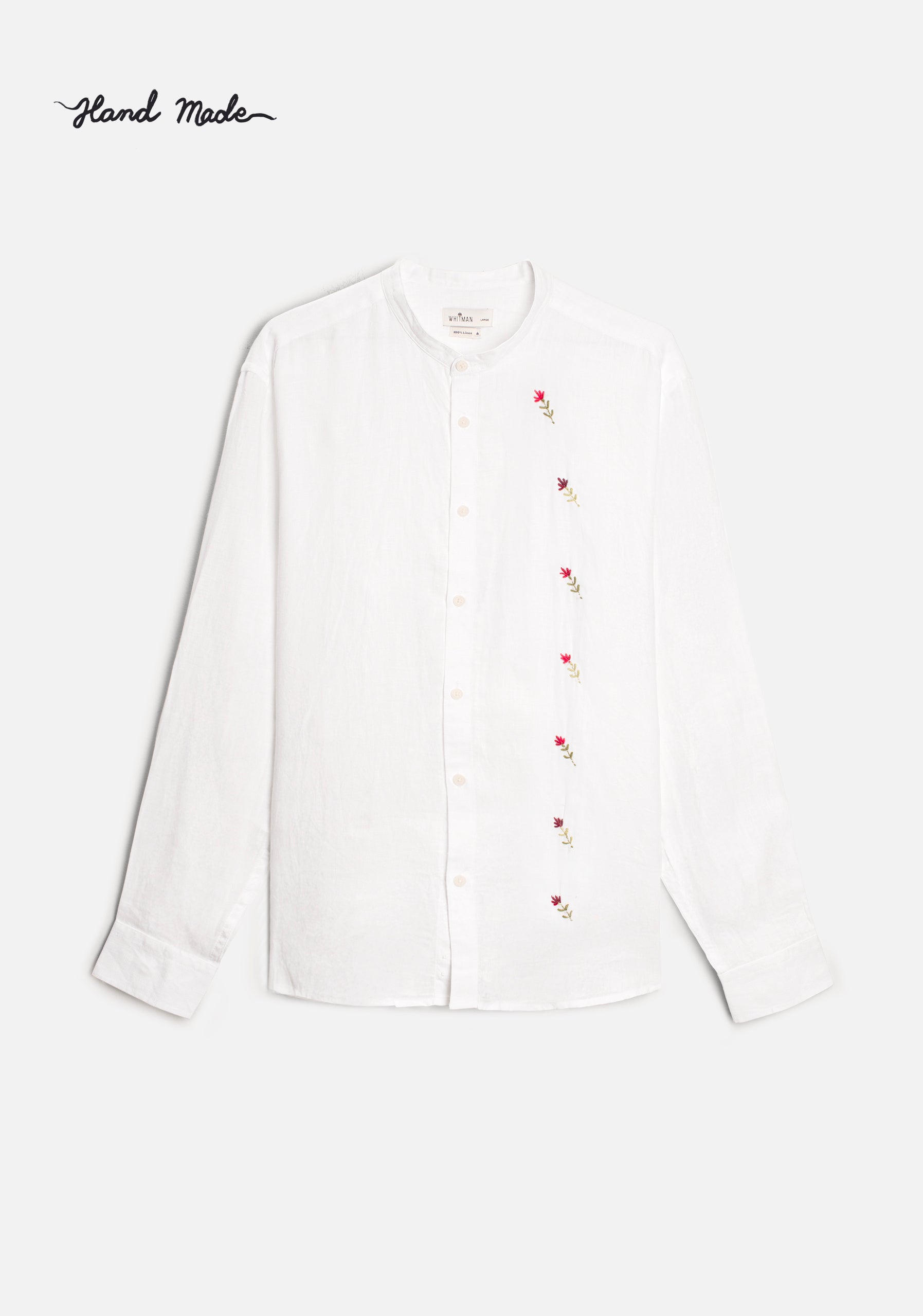 Camisa H Lino Cuello Nerú Blanco APL. Bord.