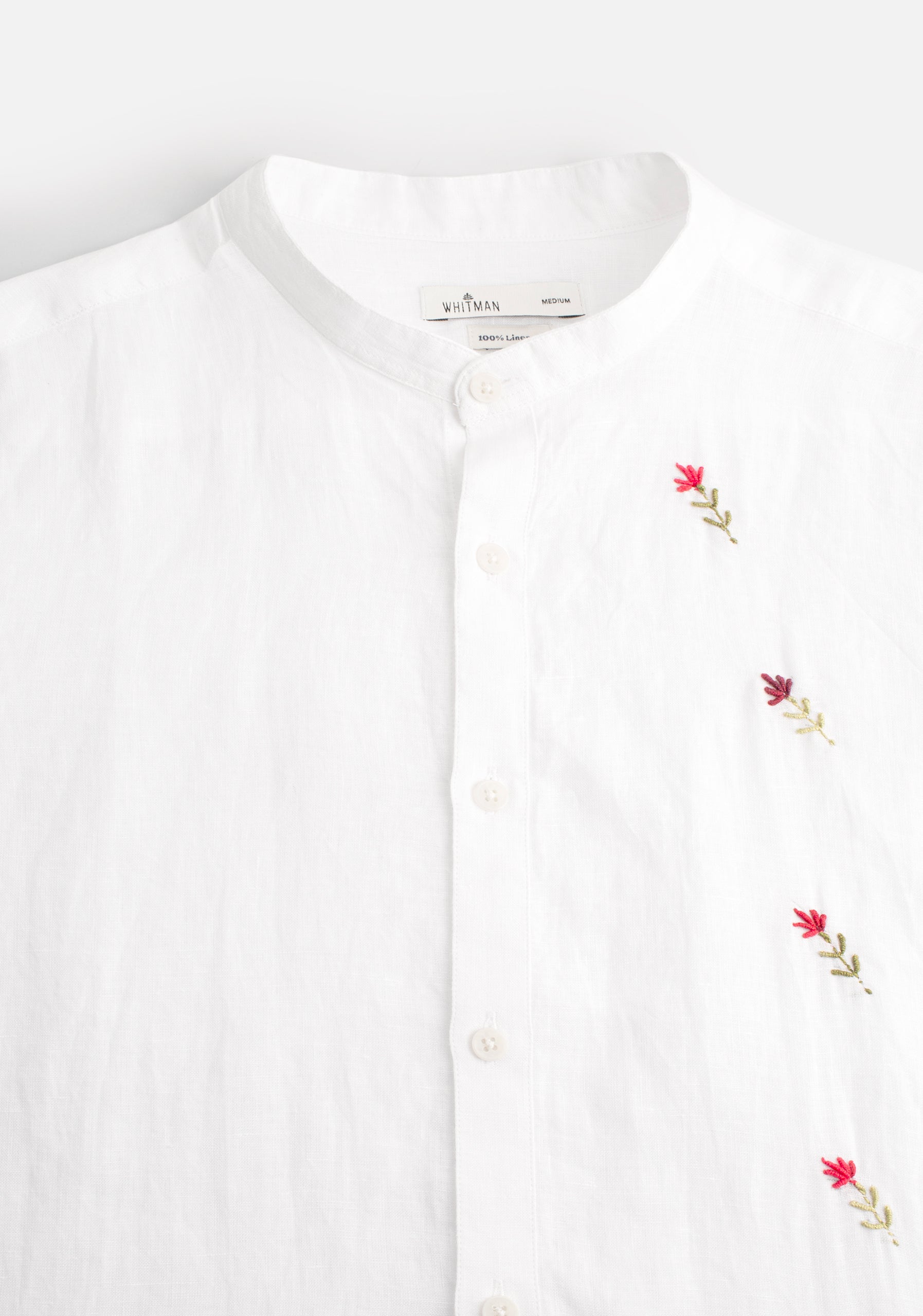 Camisa H Lino Cuello Nerú Blanco APL. Bord.