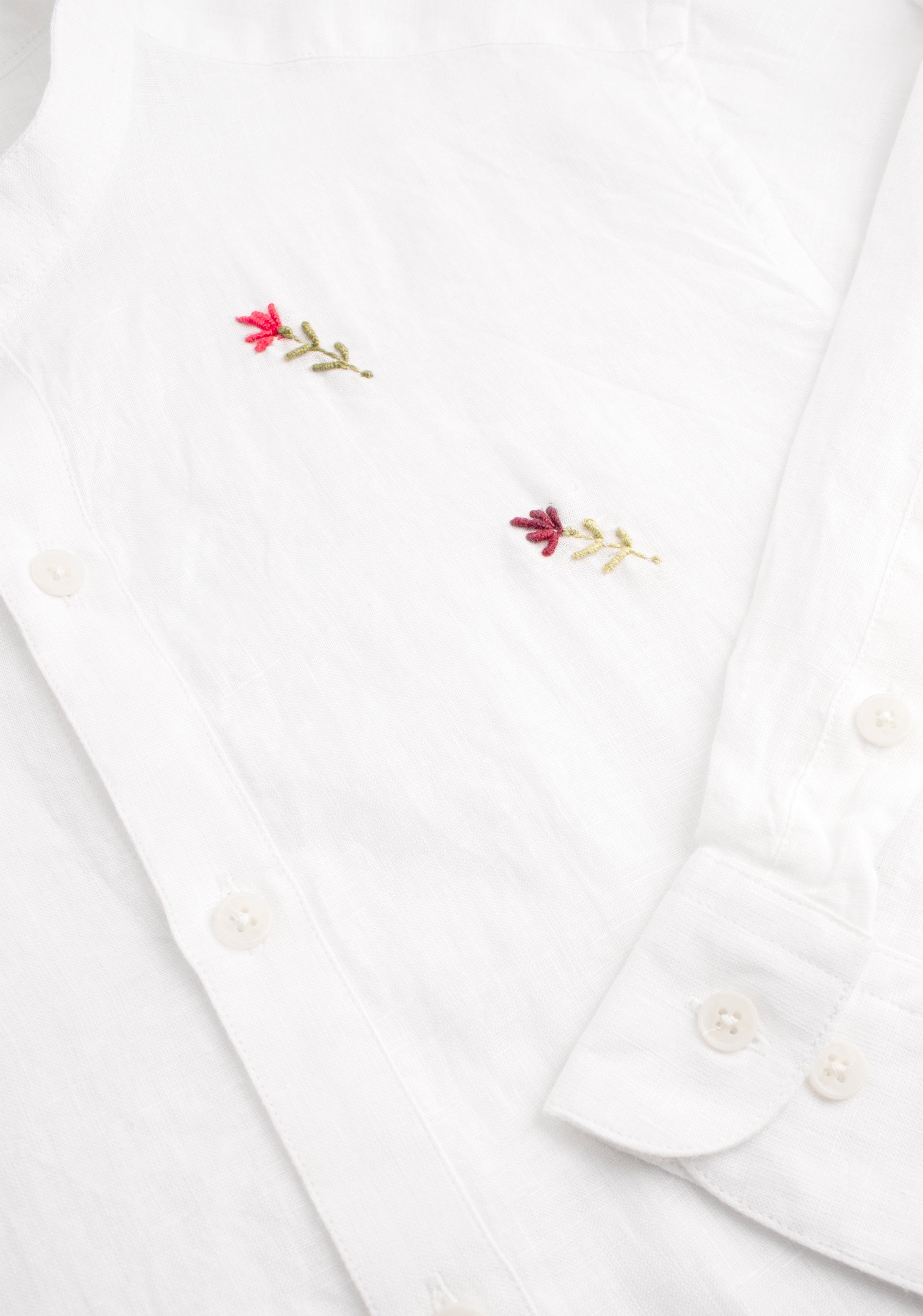 Camisa H Lino Cuello Nerú Blanco APL. Bord.