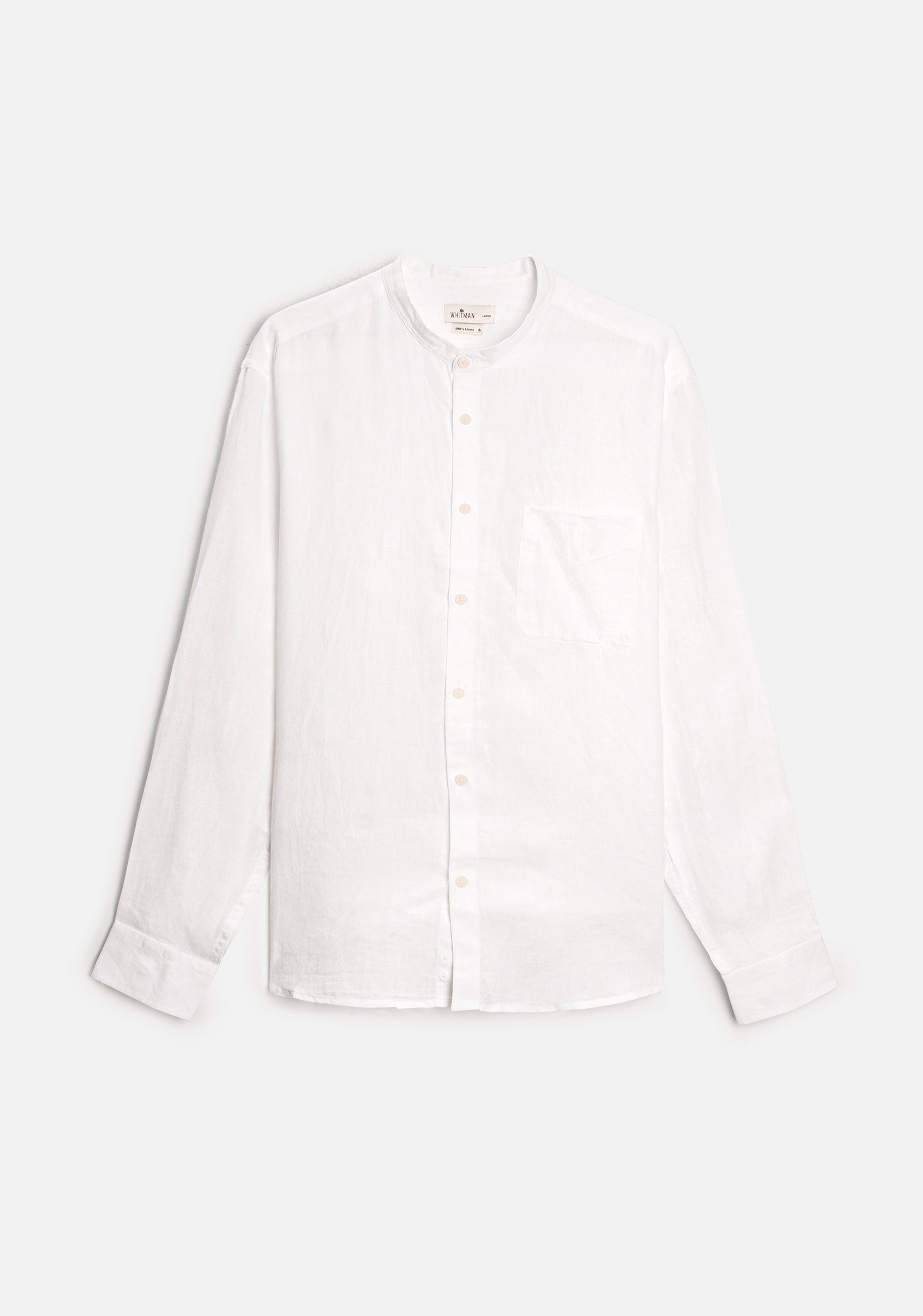 Camisa Cuello Nerú para hombre en Lino Blanco vista frontal 