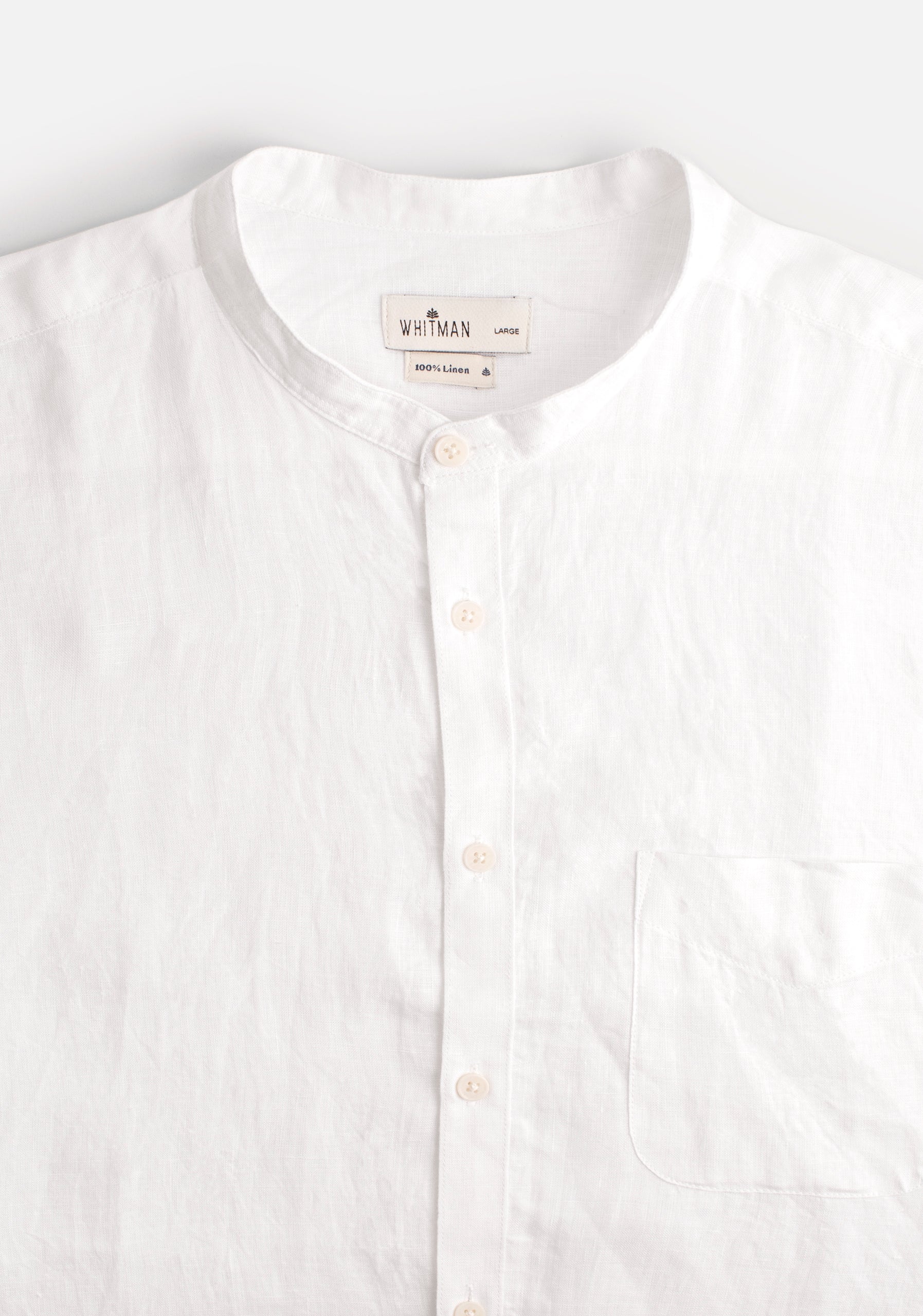 Camisa Cuello Nerú para hombre en Lino Blanco vista de cuello