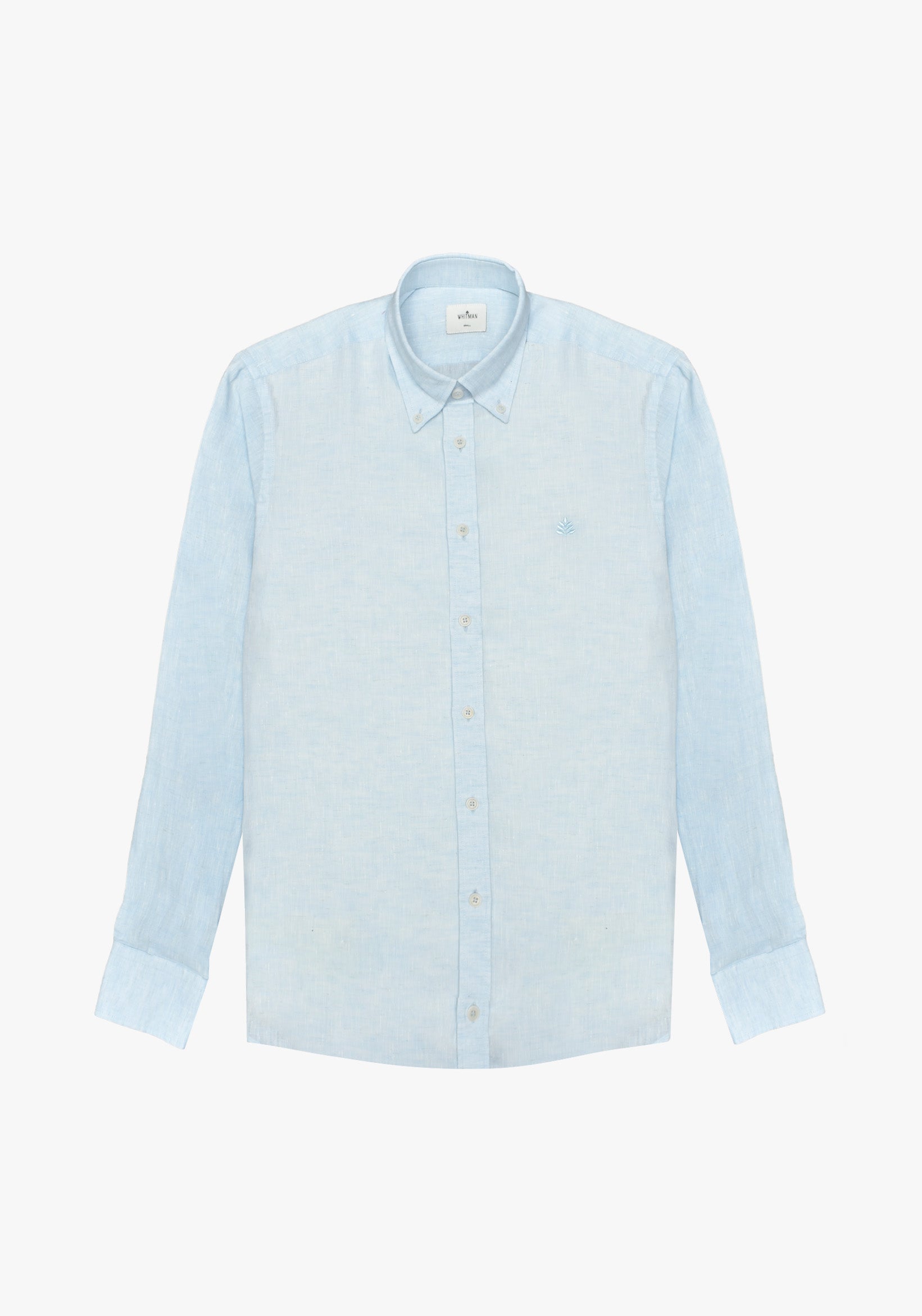 Camisa Lino Cuello Button Down Azul Celeste