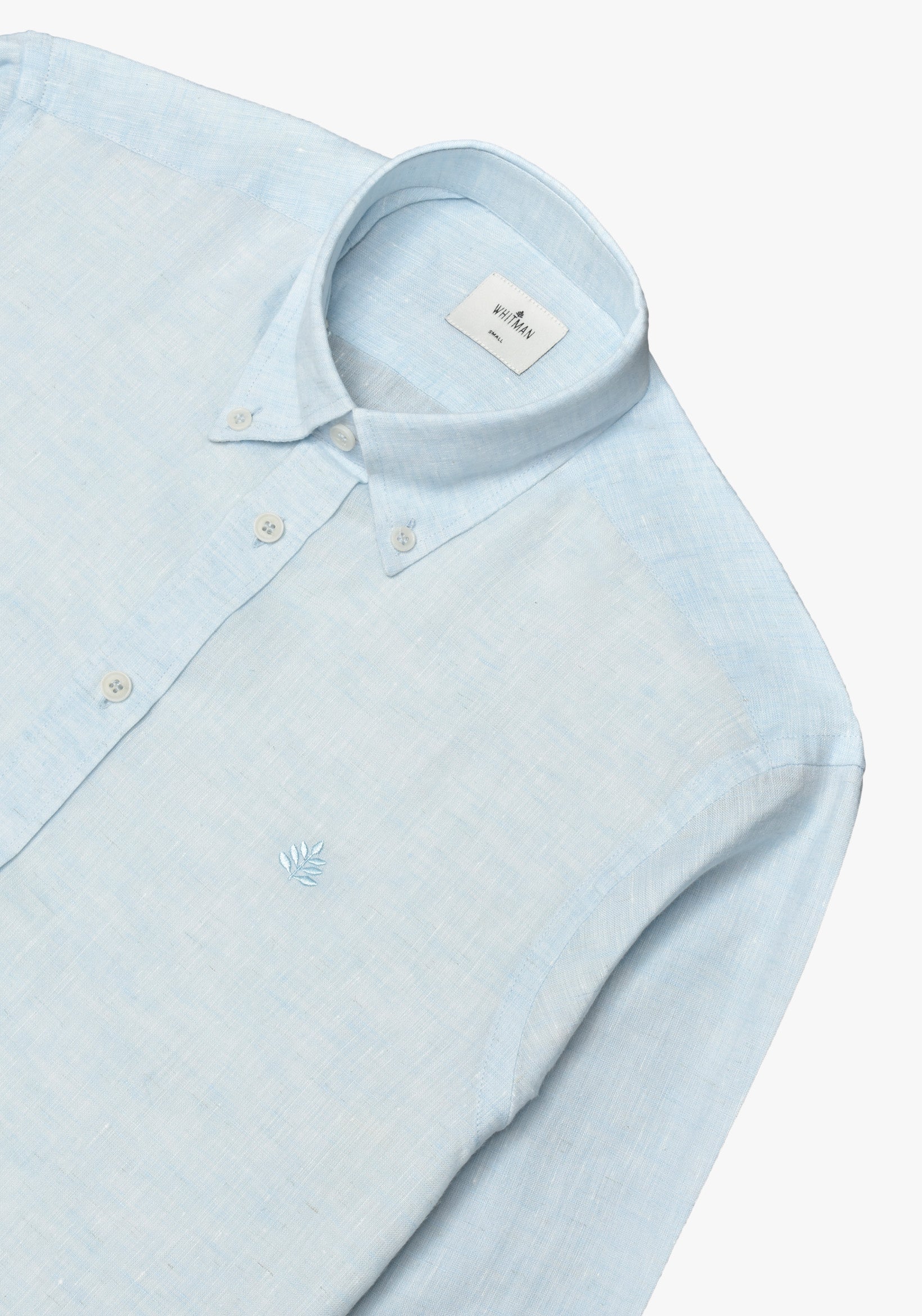 Camisa Lino Cuello Button Down Azul Celeste