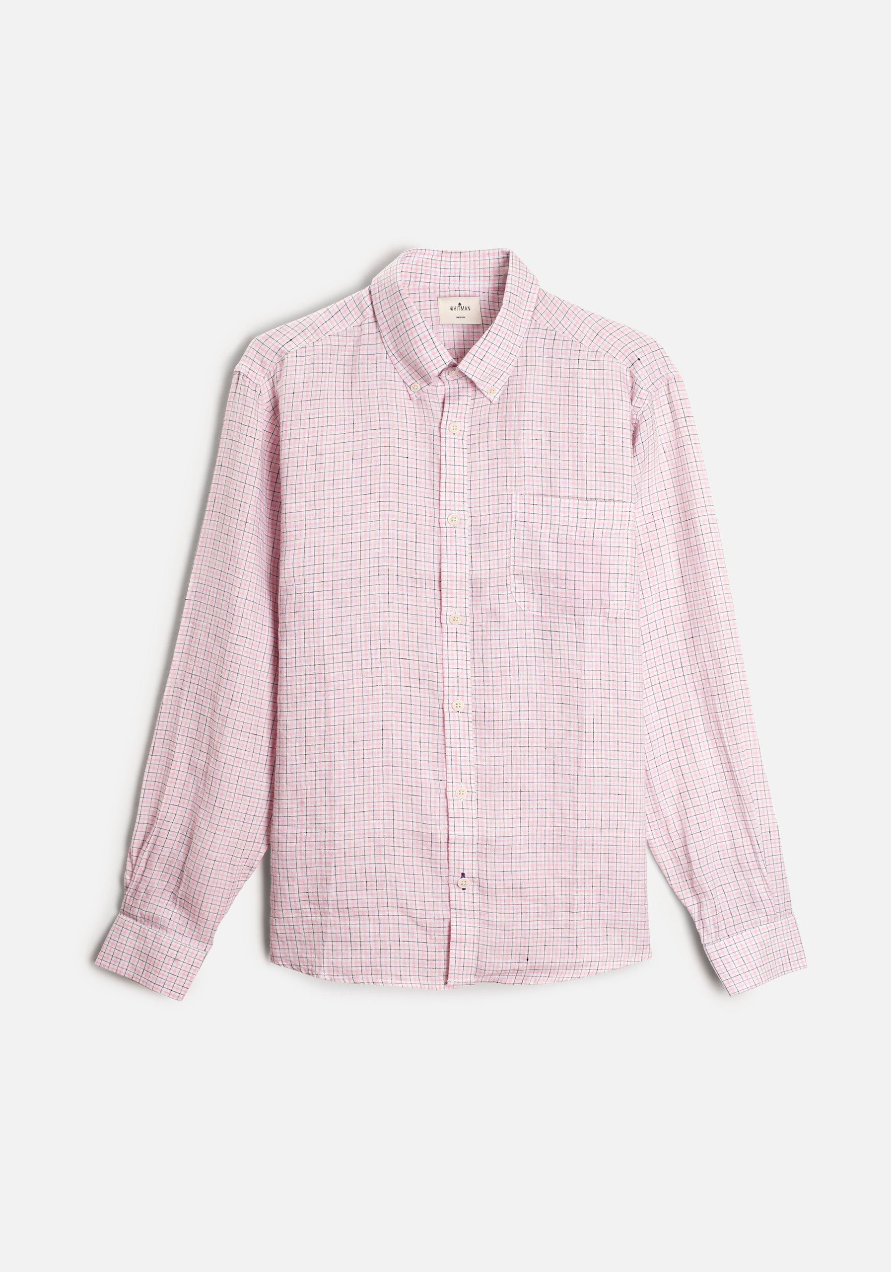 Camisa Lino CBD Cuadros Blanco-Rosado - Negro