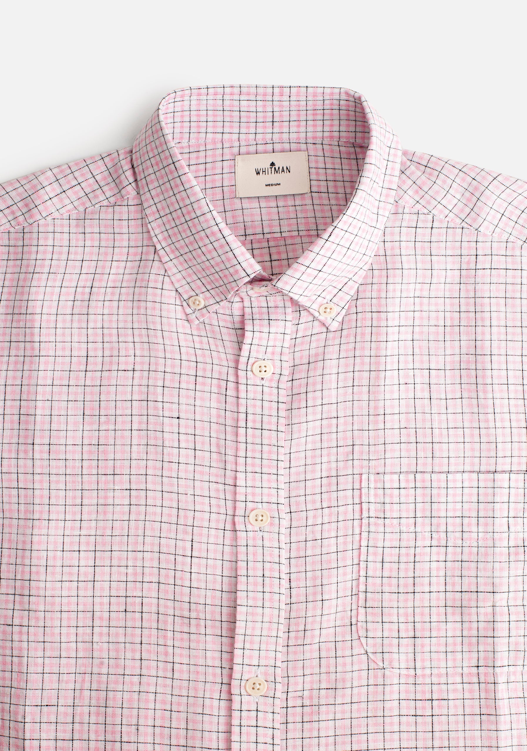 Camisa Lino CBD Cuadros Blanco-Rosado - Negro