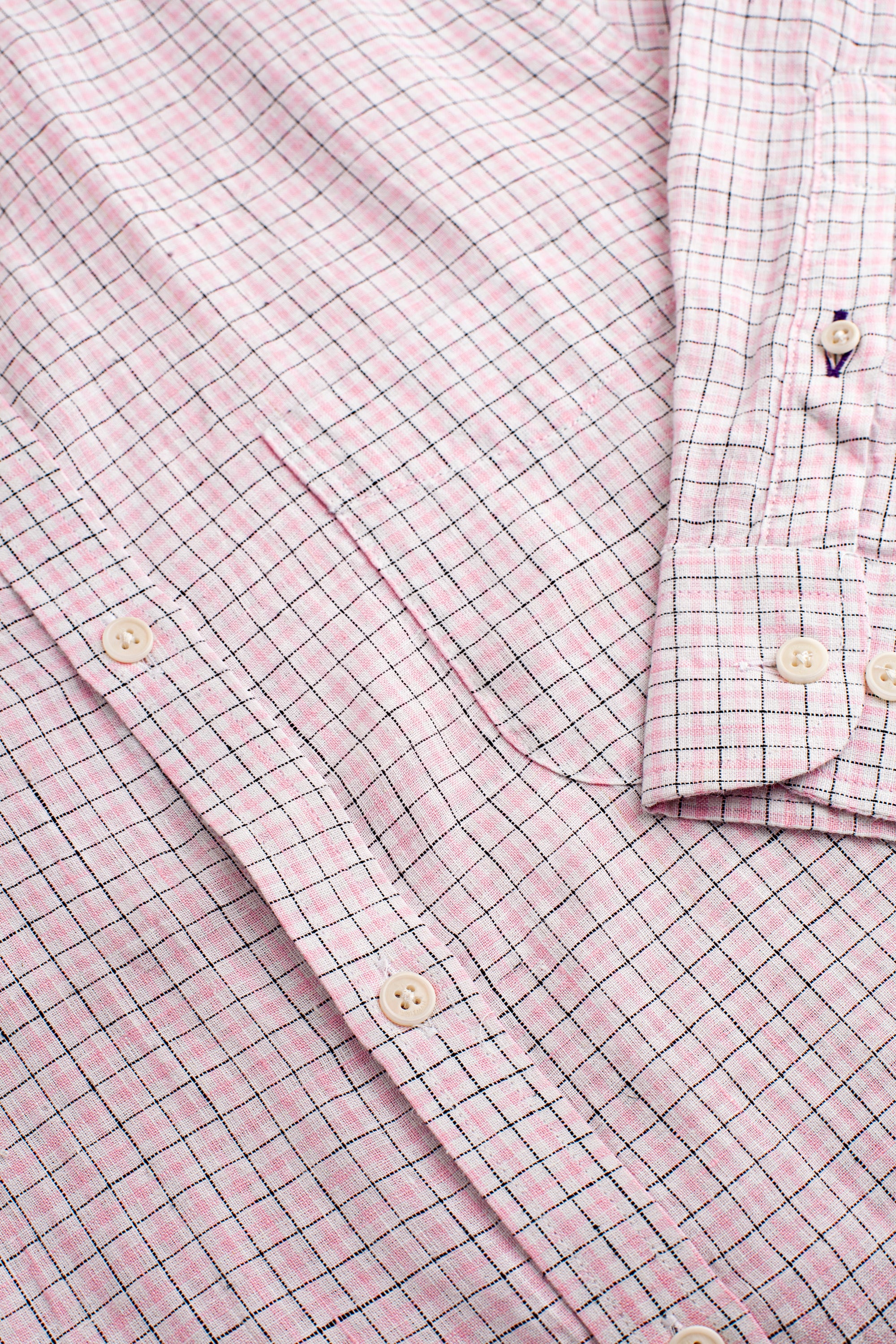 Camisa Lino CBD Cuadros Blanco-Rosado - Negro