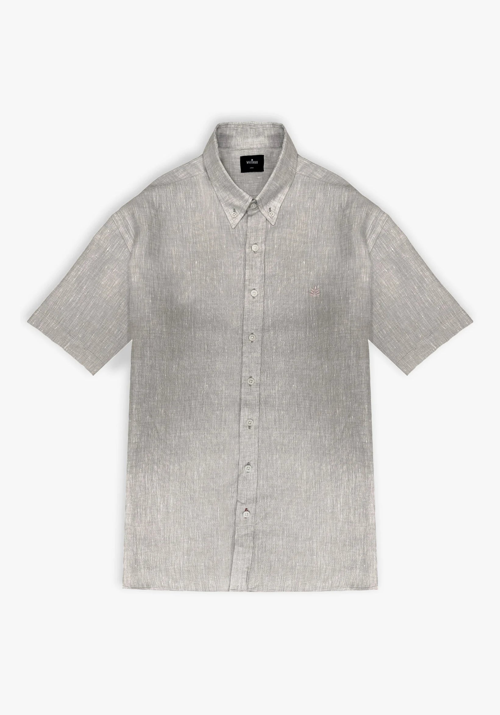 Camisa Lino Manga Corta - Cuello Button Down Gris Claro