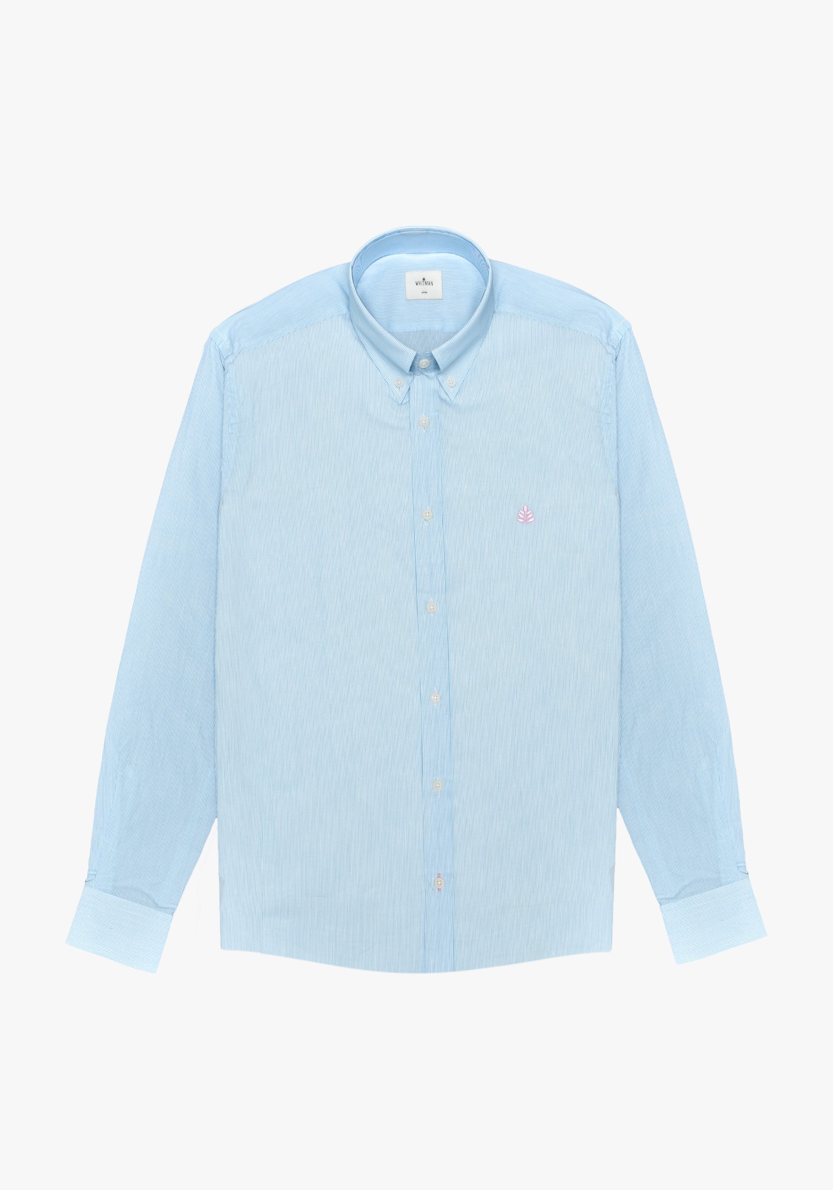 Camisa Rayas Delgadas Azul Claro - Blanco Cuello Button Down L-Ros