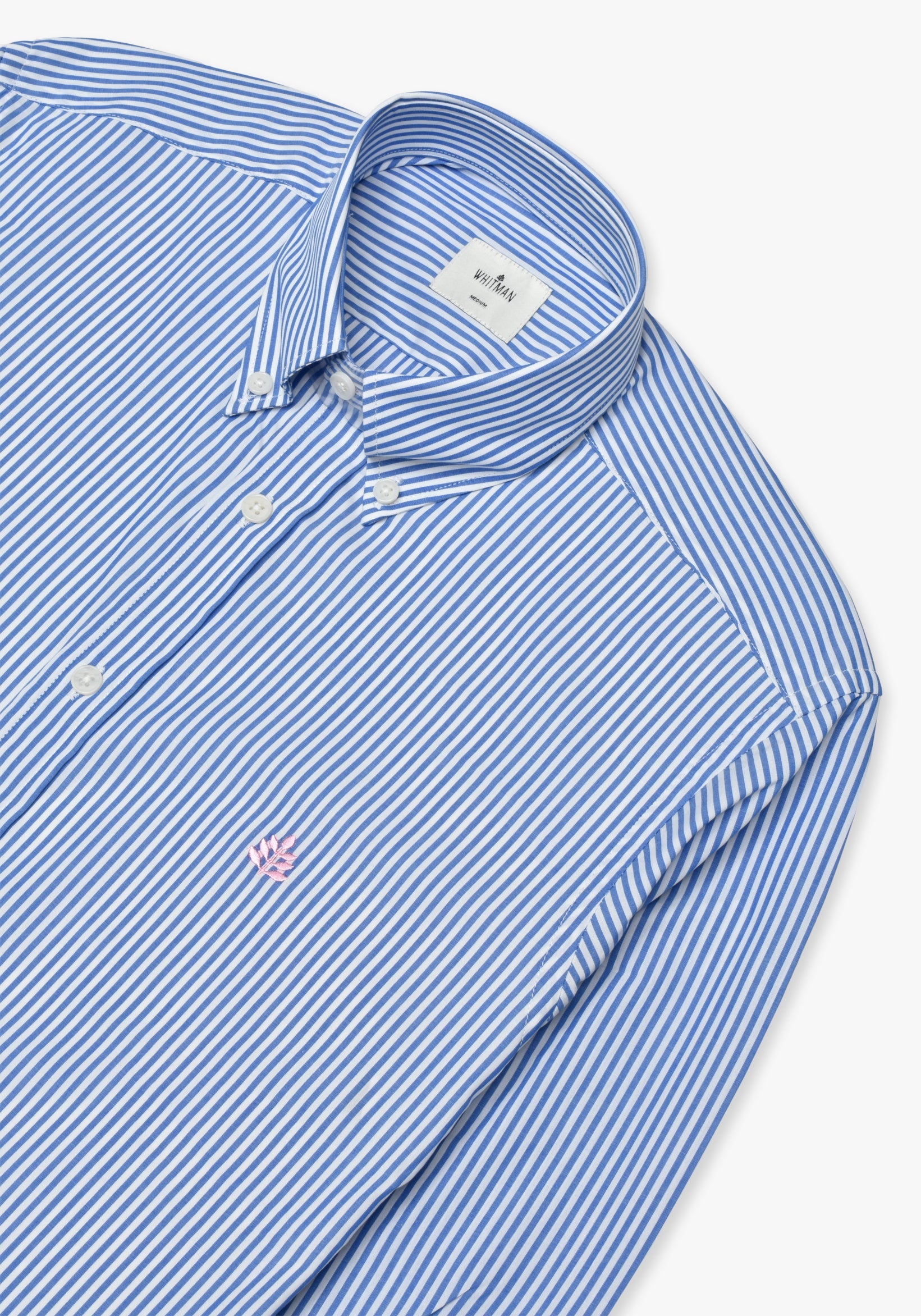 Camisa Rayas Medias Azul Medio - Blanco Cuello Button Down L-Ros