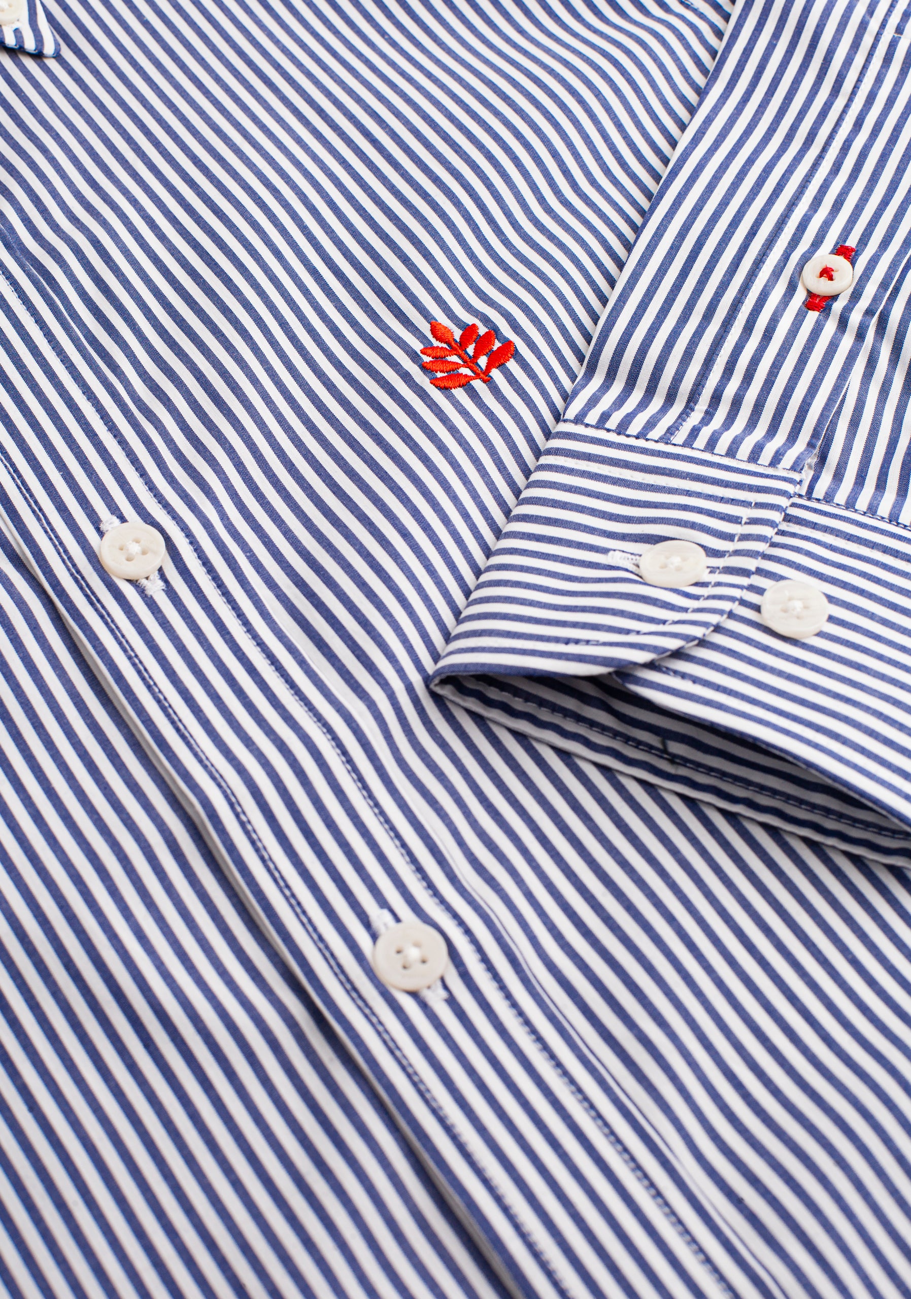 Camisa Rayas Med Azul Osc - Blanco - CBD L-Roj