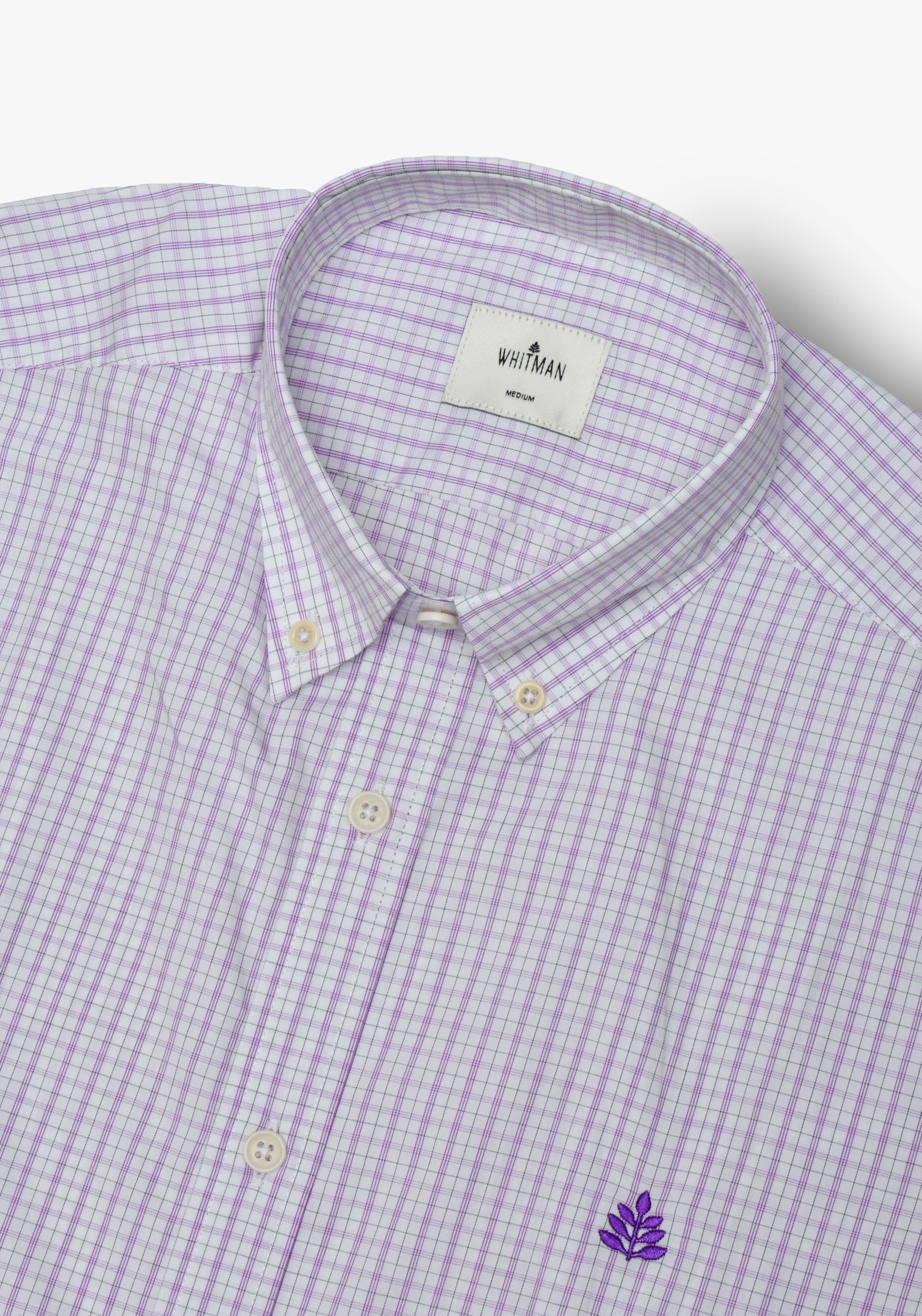 Camisa Whitman Cuadros Combinado Morado - Blanco Cuello Button Down