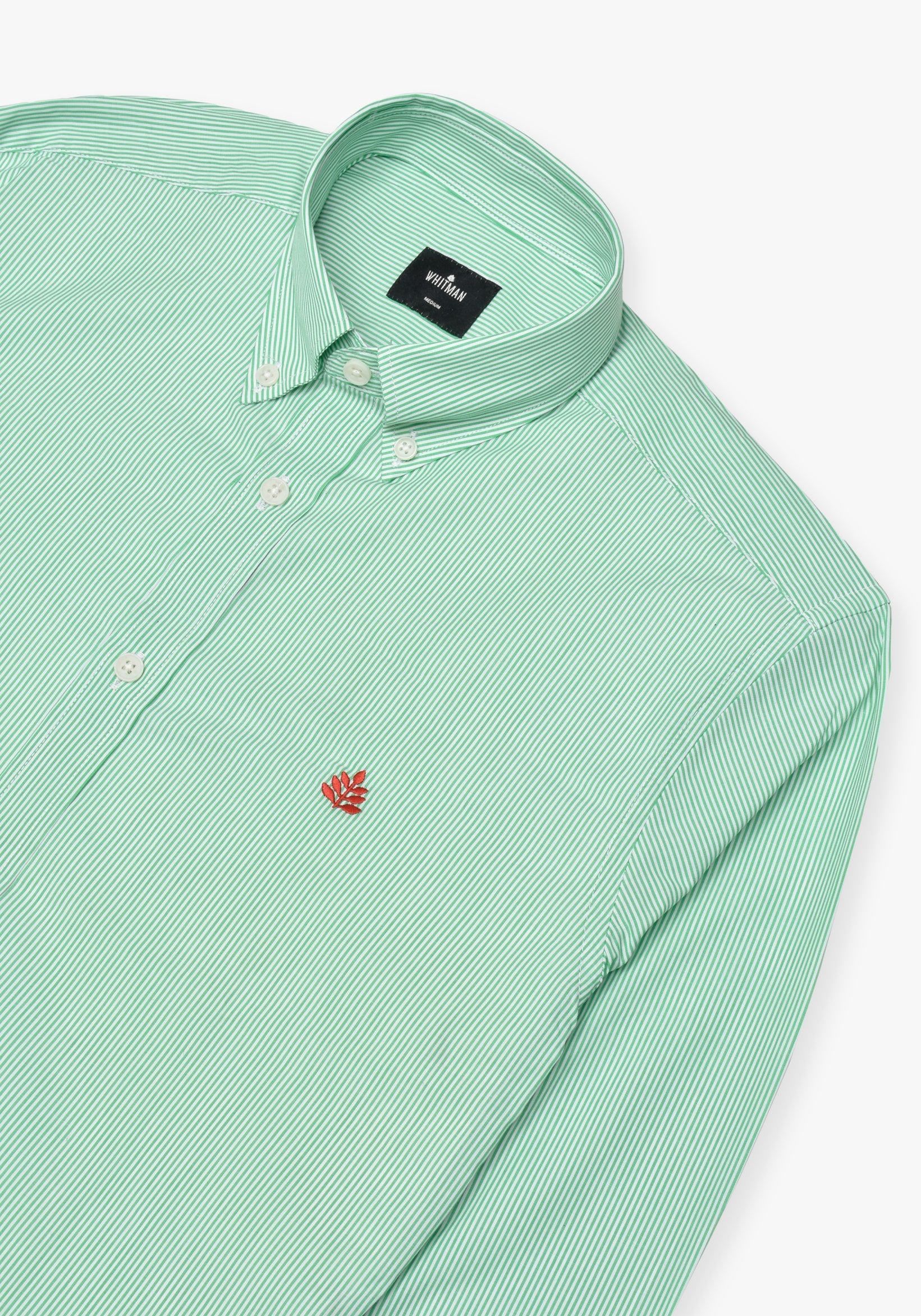 Camisa Whitman Lineas Delgadas Verde Medio - Blanco