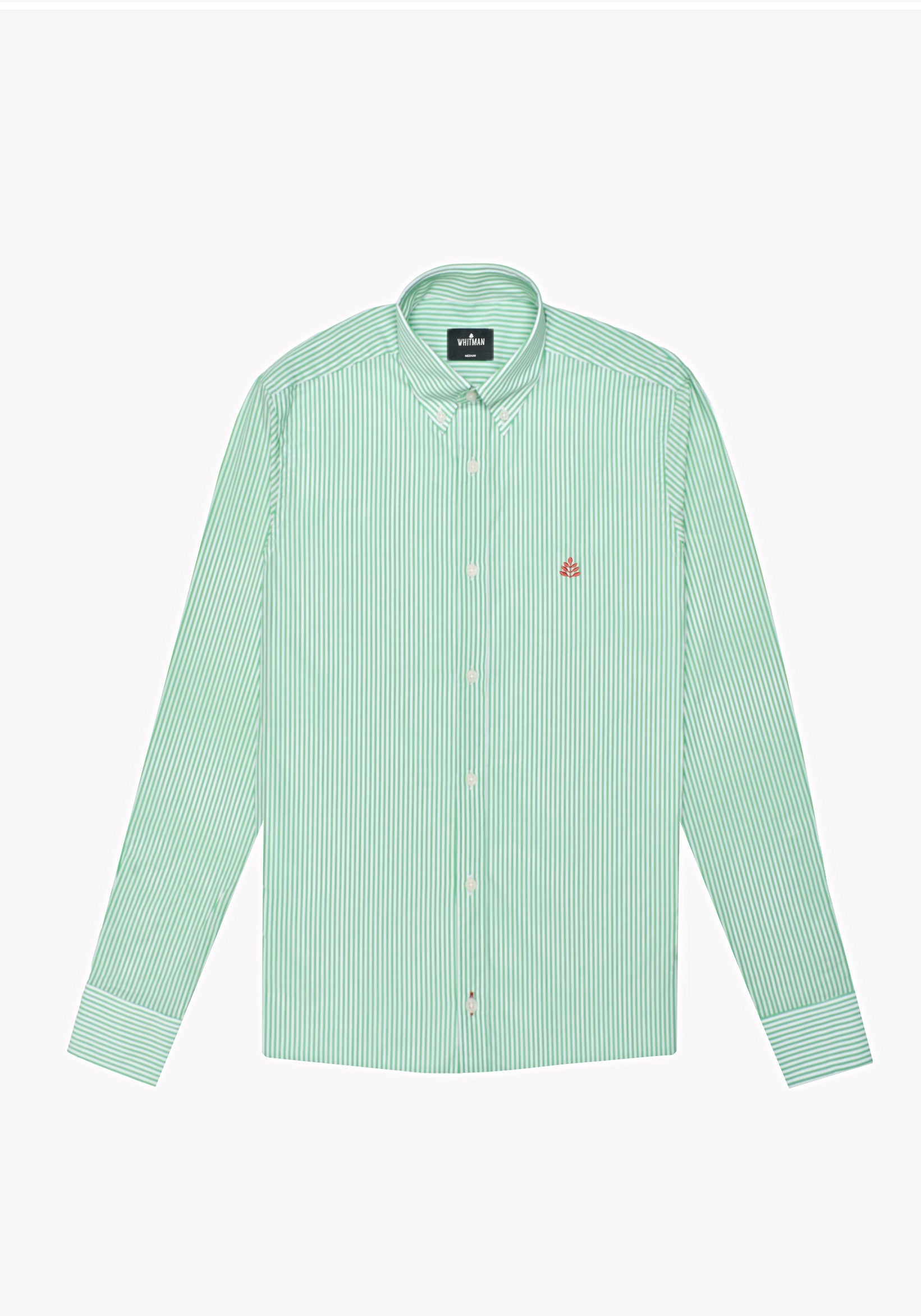 Camisa Whitman Líneas Verde Medio - Blanco Cuello Button Down