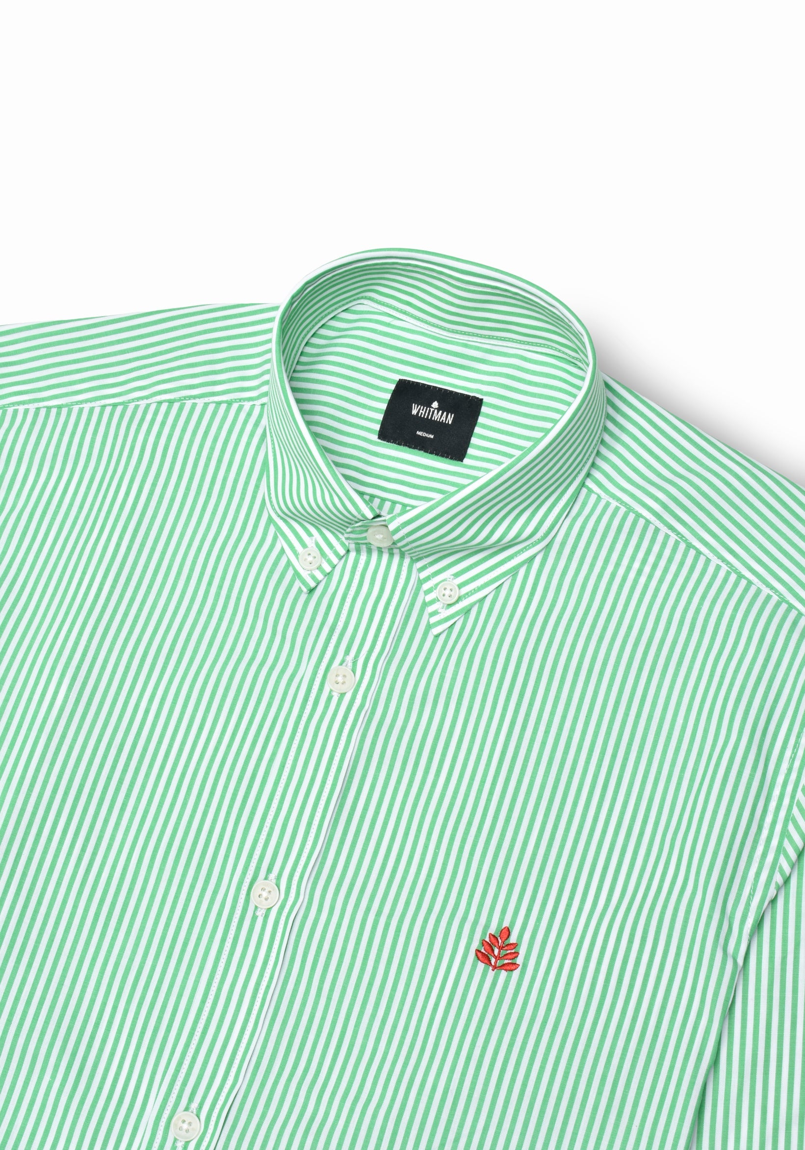 Camisa Whitman Líneas Verde Medio - Blanco Cuello Button Down