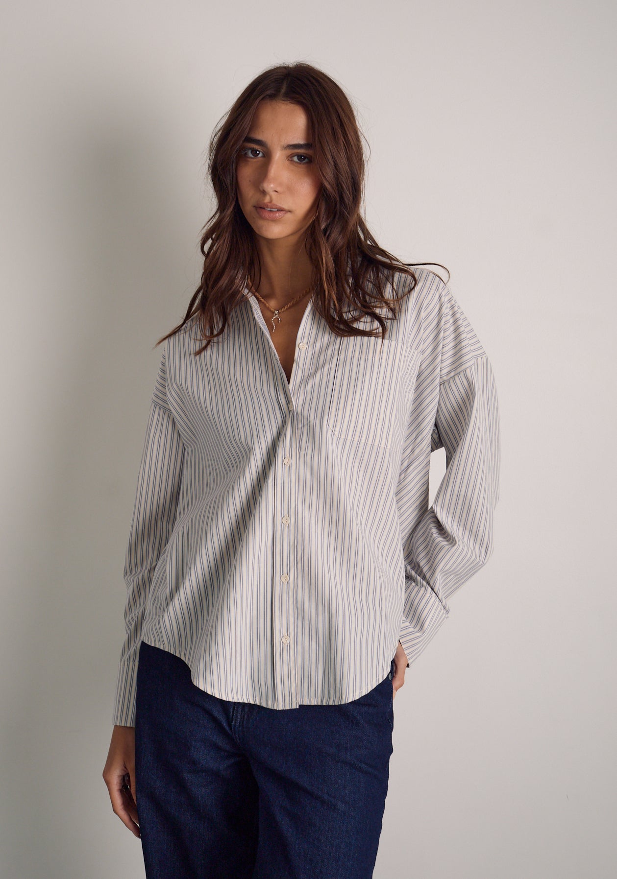 Camisa Antonella Rayas Marfil - Azul