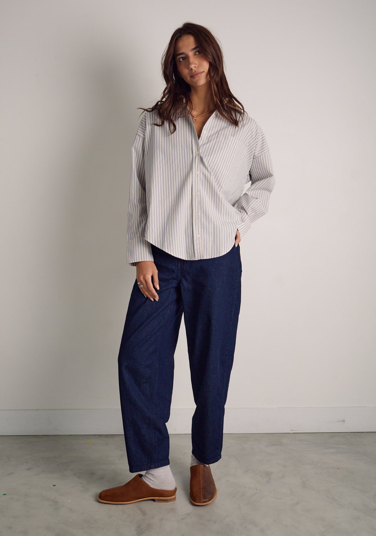 Camisa Antonella Rayas Marfil - Azul