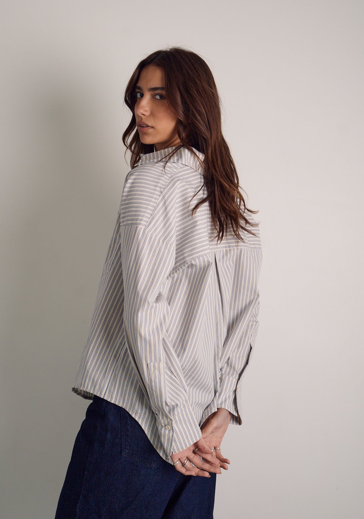 Camisa Antonella Rayas Marfil - Azul