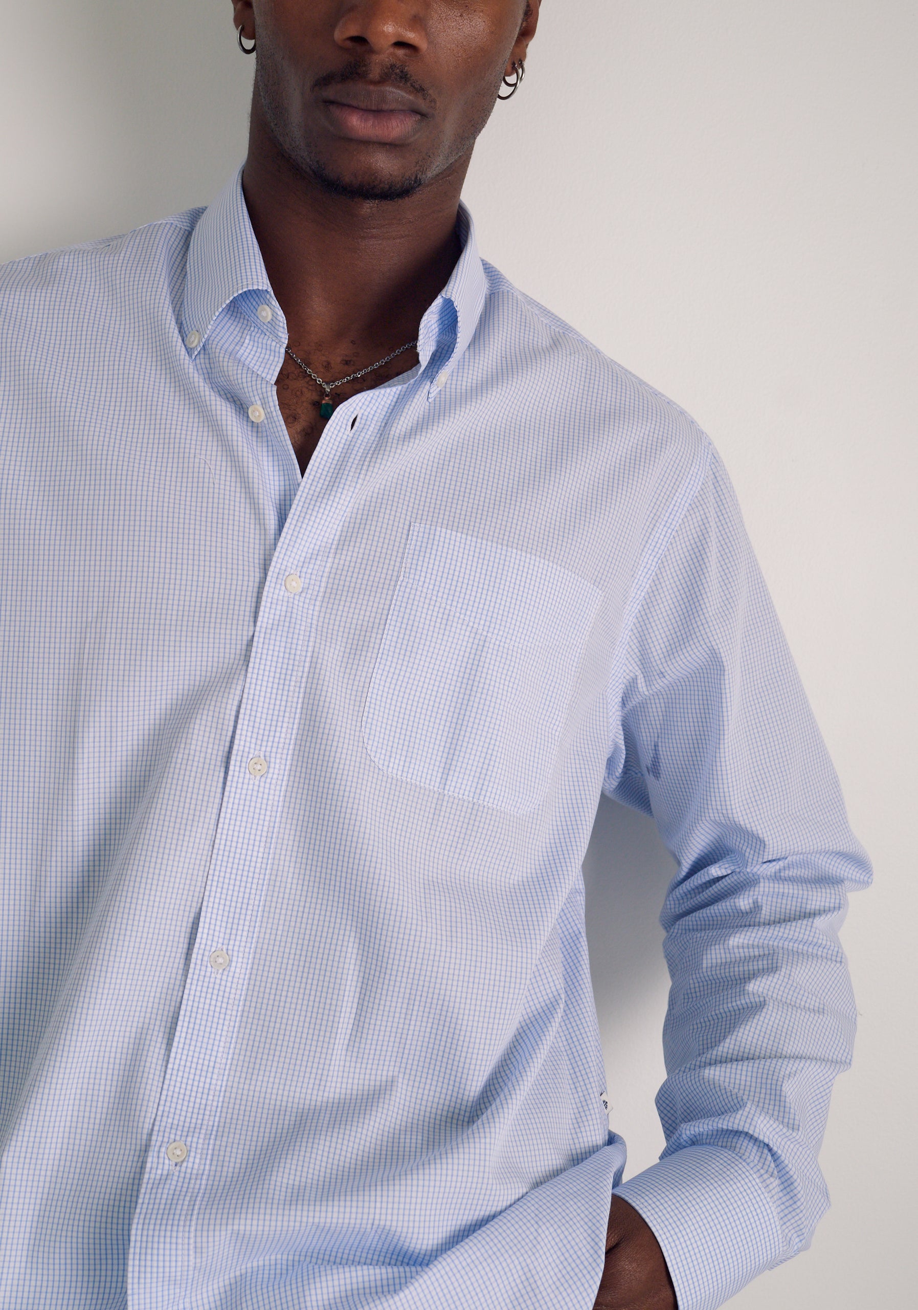 Camisa H CBD Cuadros Peq Azul Claro