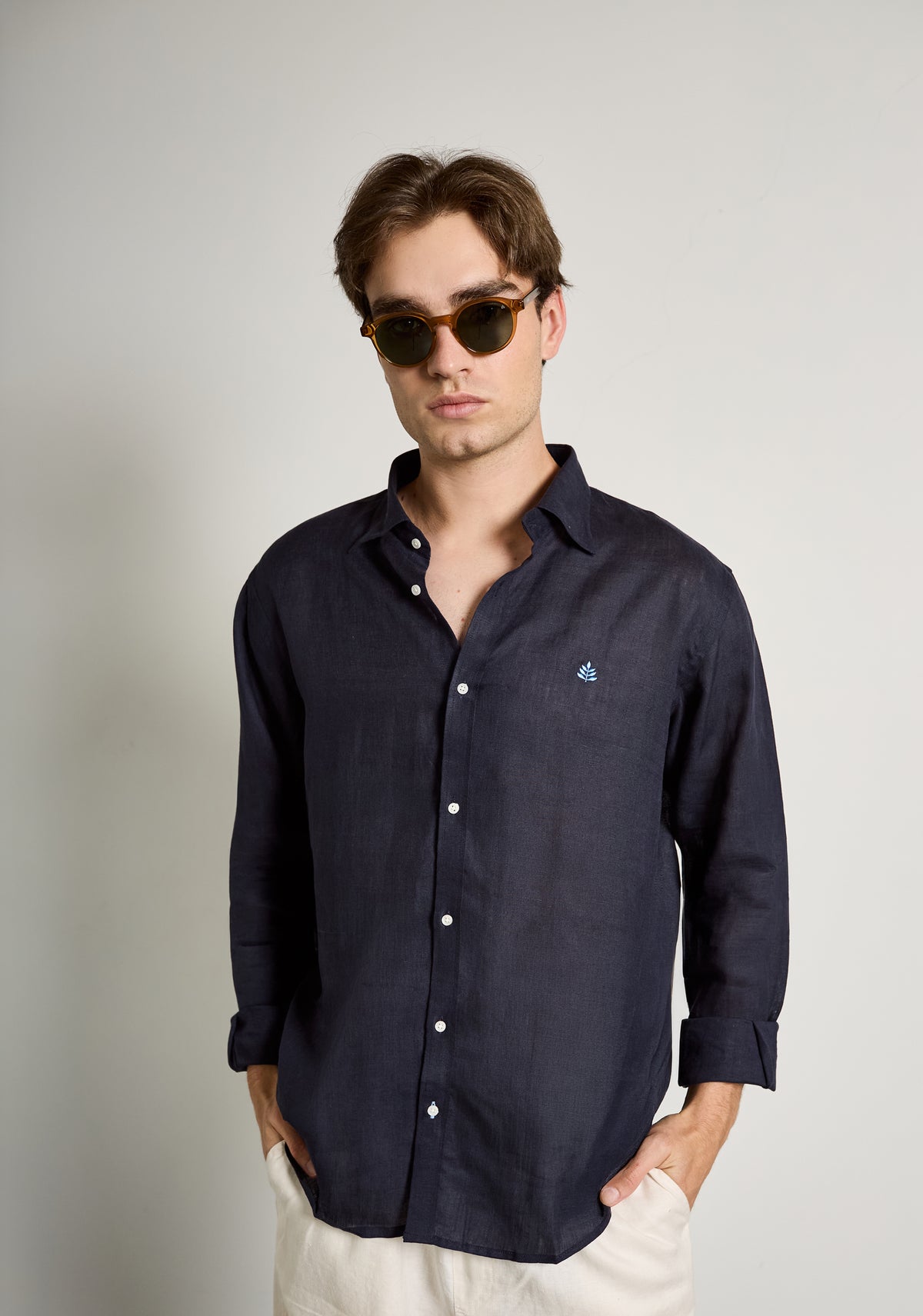 Camisa H CI Lino L-Azl Azul Osc