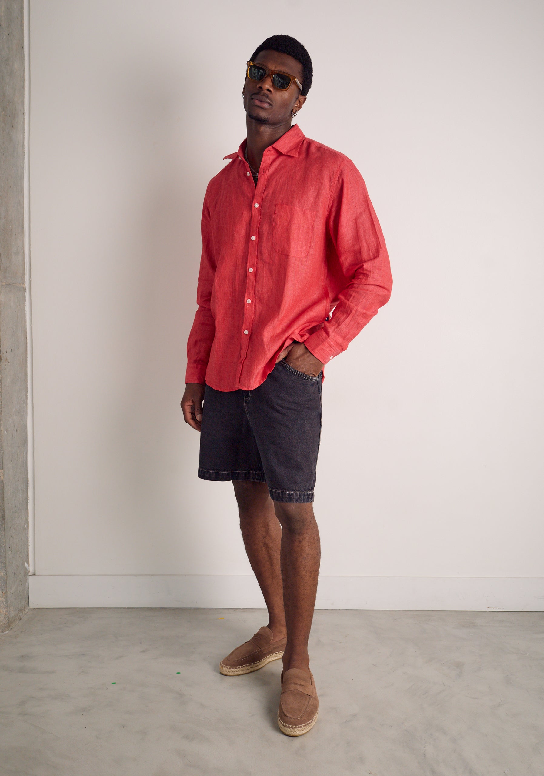 Camisa H CI Lino Unicolor Bols Coral