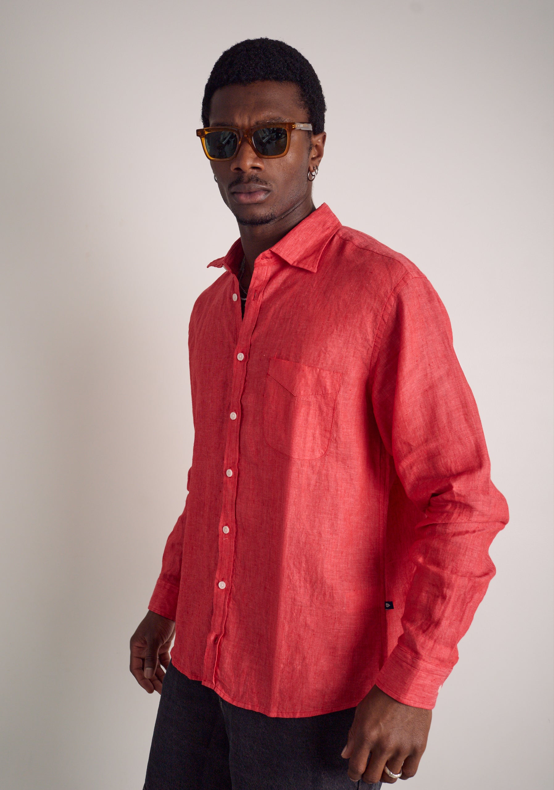 Camisa H CI Lino Unicolor Bols Coral
